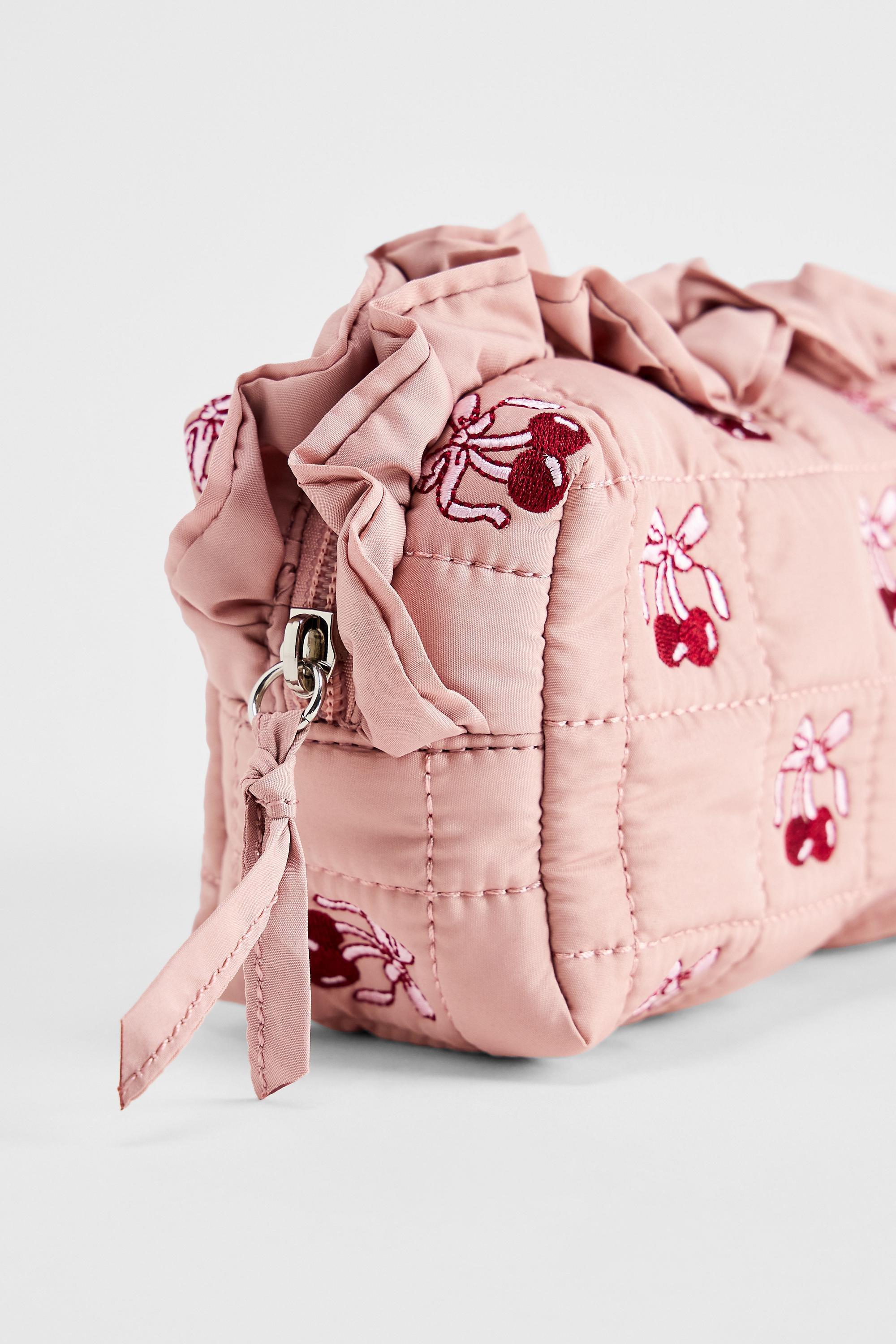 Pink Uo Cherry Bow Frill Makeup Bag, PINK, medium
