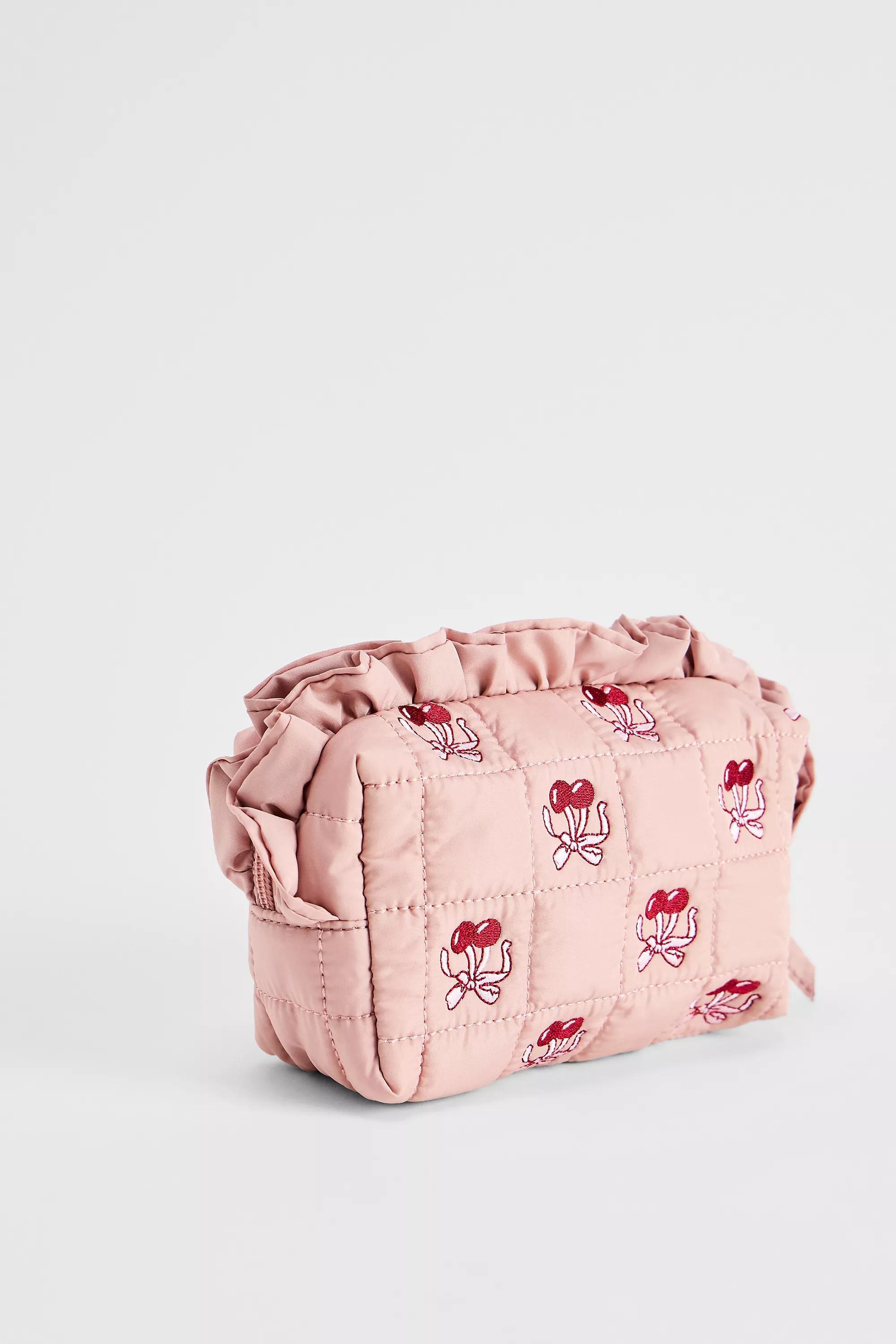Pink Uo Cherry Bow Frill Makeup Bag, PINK, large image number 3