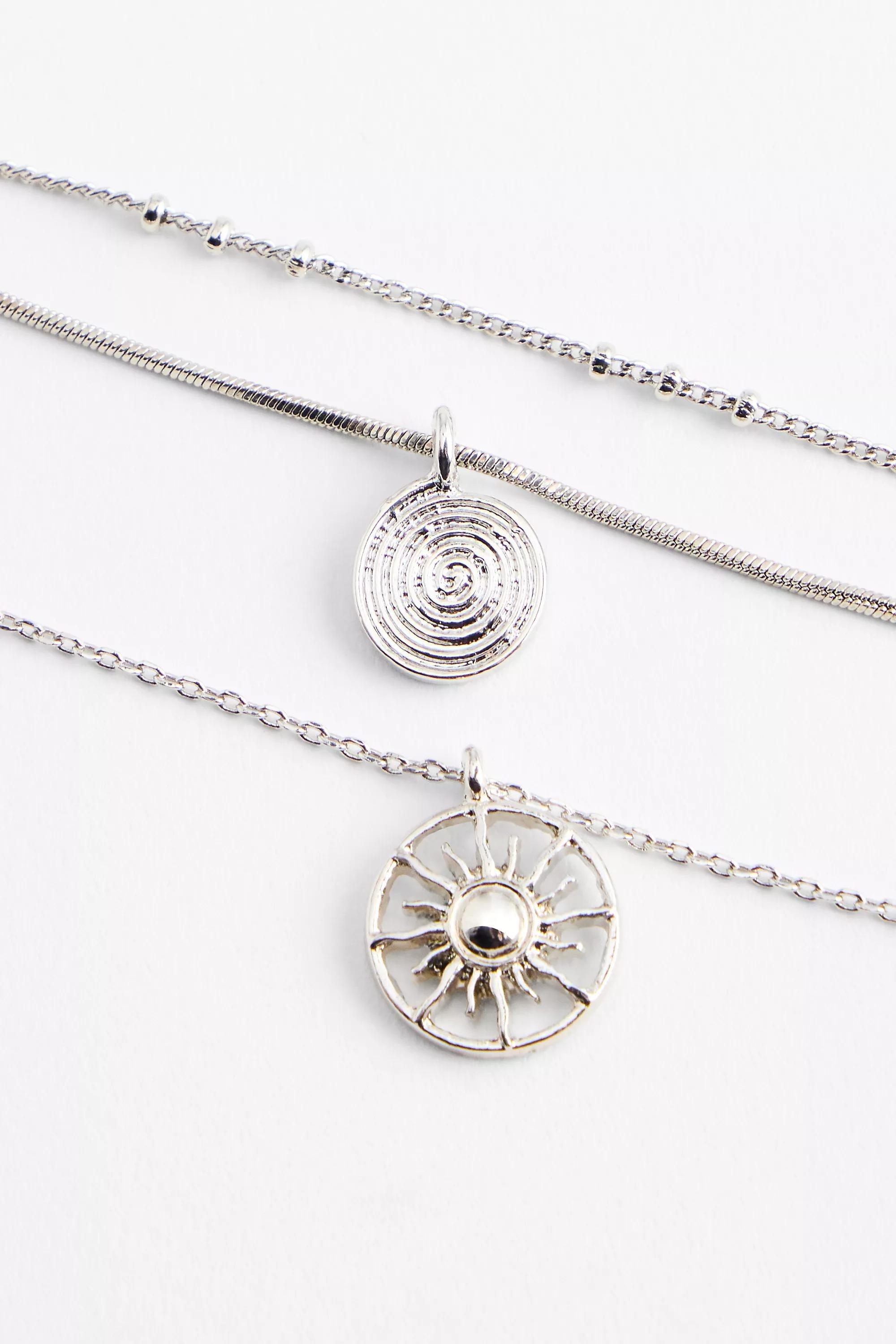 Silver Uo Sun Circle Pendant Necklaces 3-Pack, SLVR, large image number 1