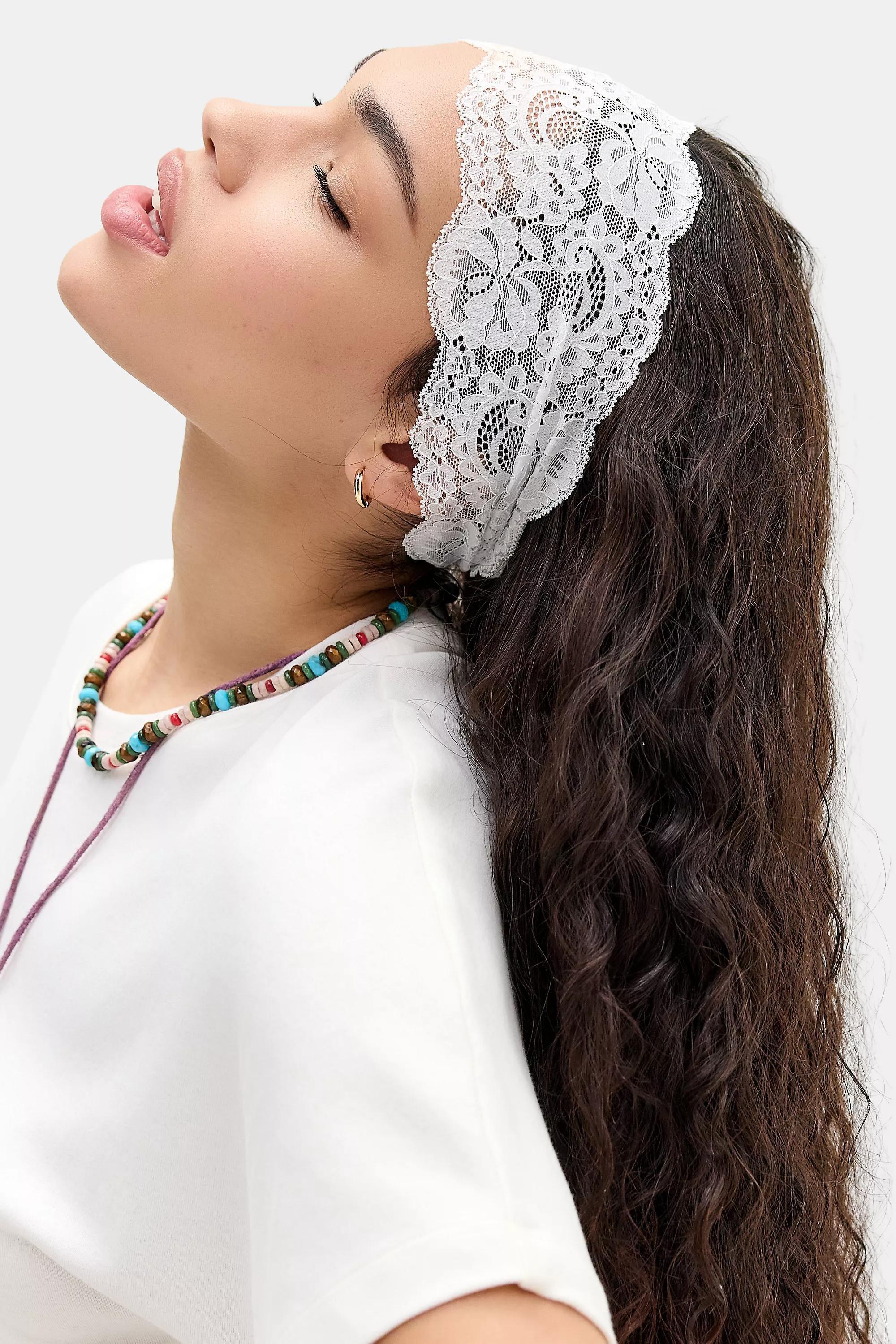 CREAM Extra Wide Lace Headband, CREME, large image number 1