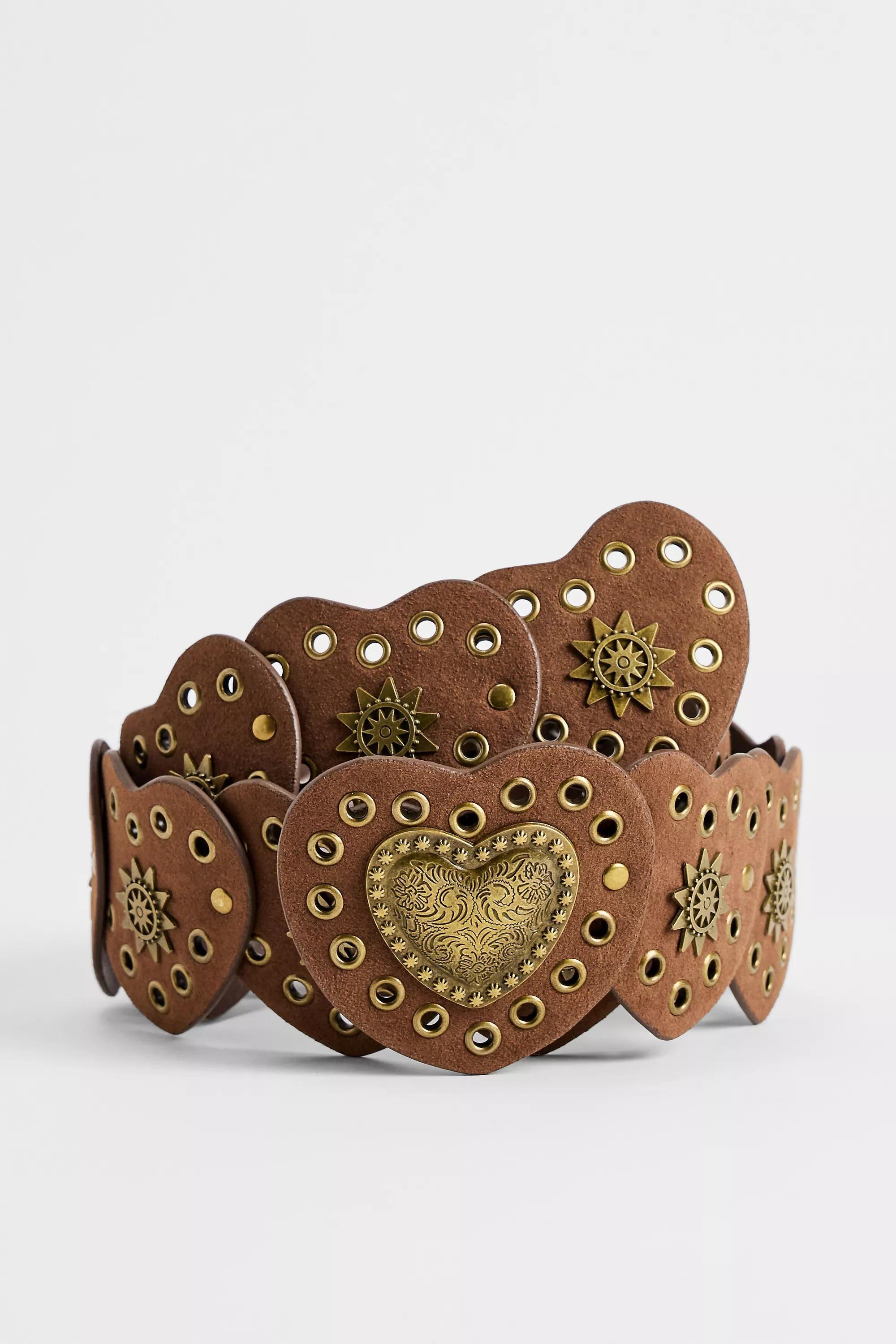 BROWN BDG Suedette Heart Concho Belt, BRN, medium