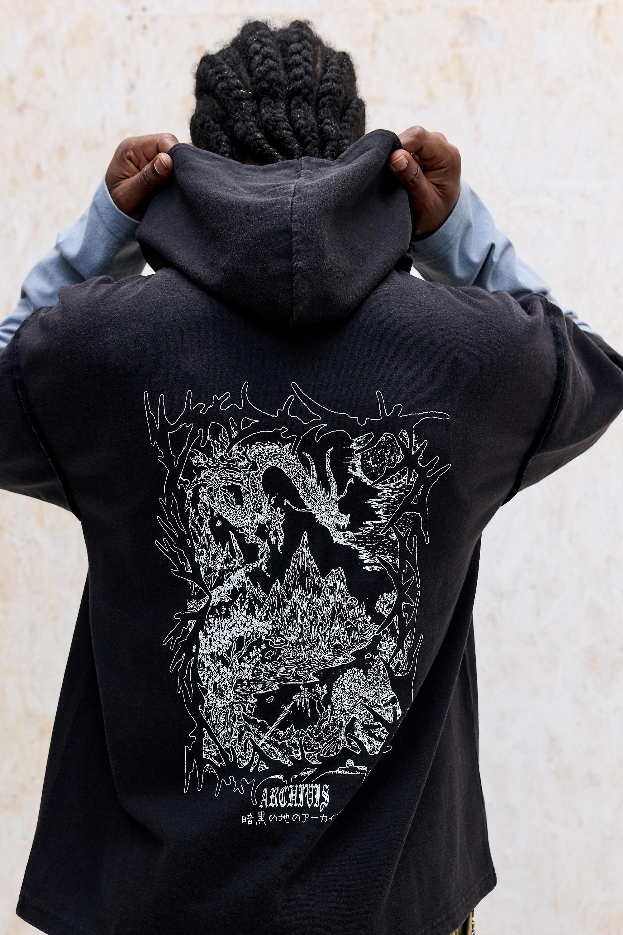 Black Archivis Dragon Double Layer Hoodie, BLK, large image number 3