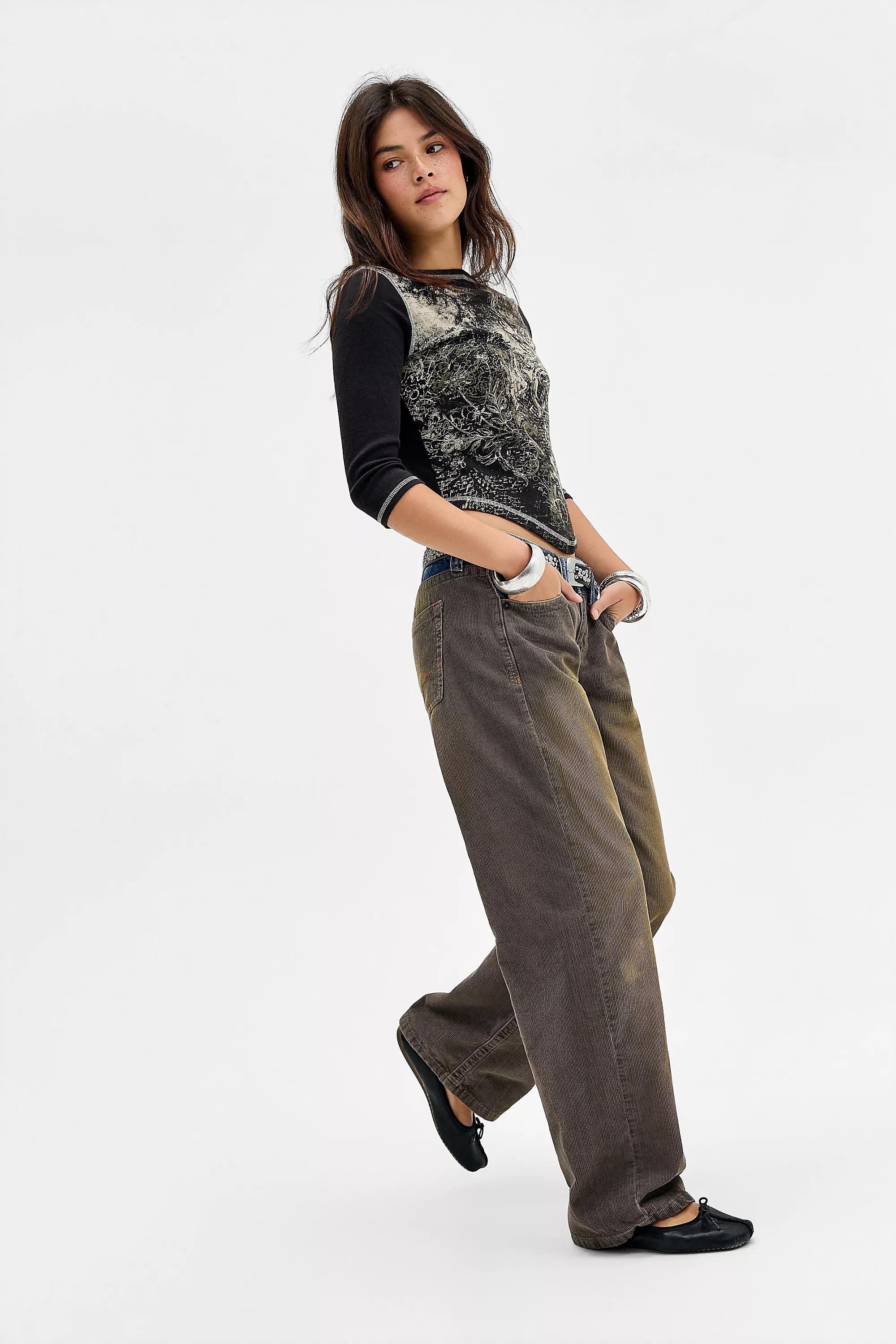 Urban Outfitters BDG Kayla Corduroy Mix Lowrider Jeans | Azadea UAE