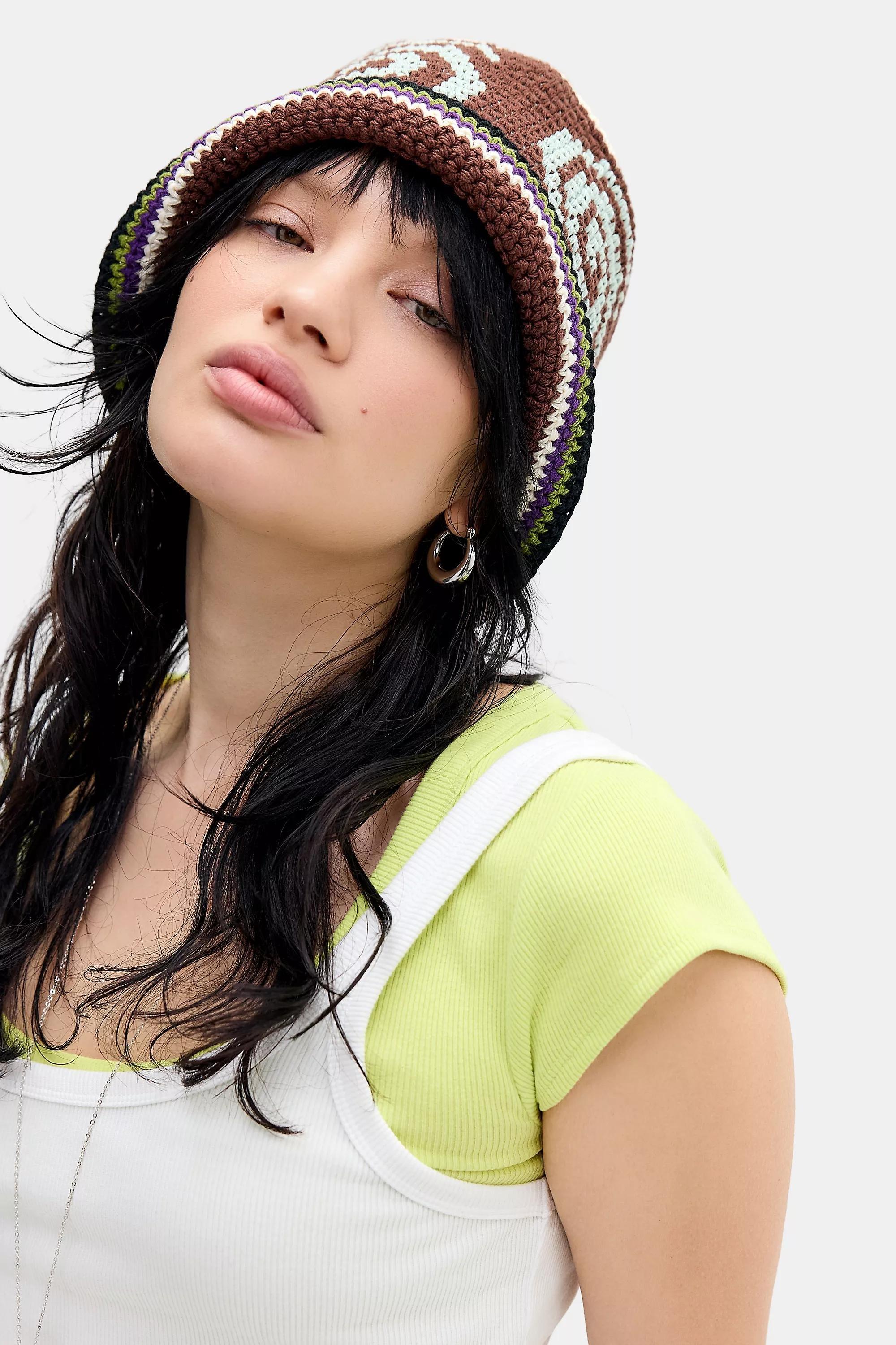 Brown Uo Swirl Knit Bucket Hat, BRN, large image number 1
