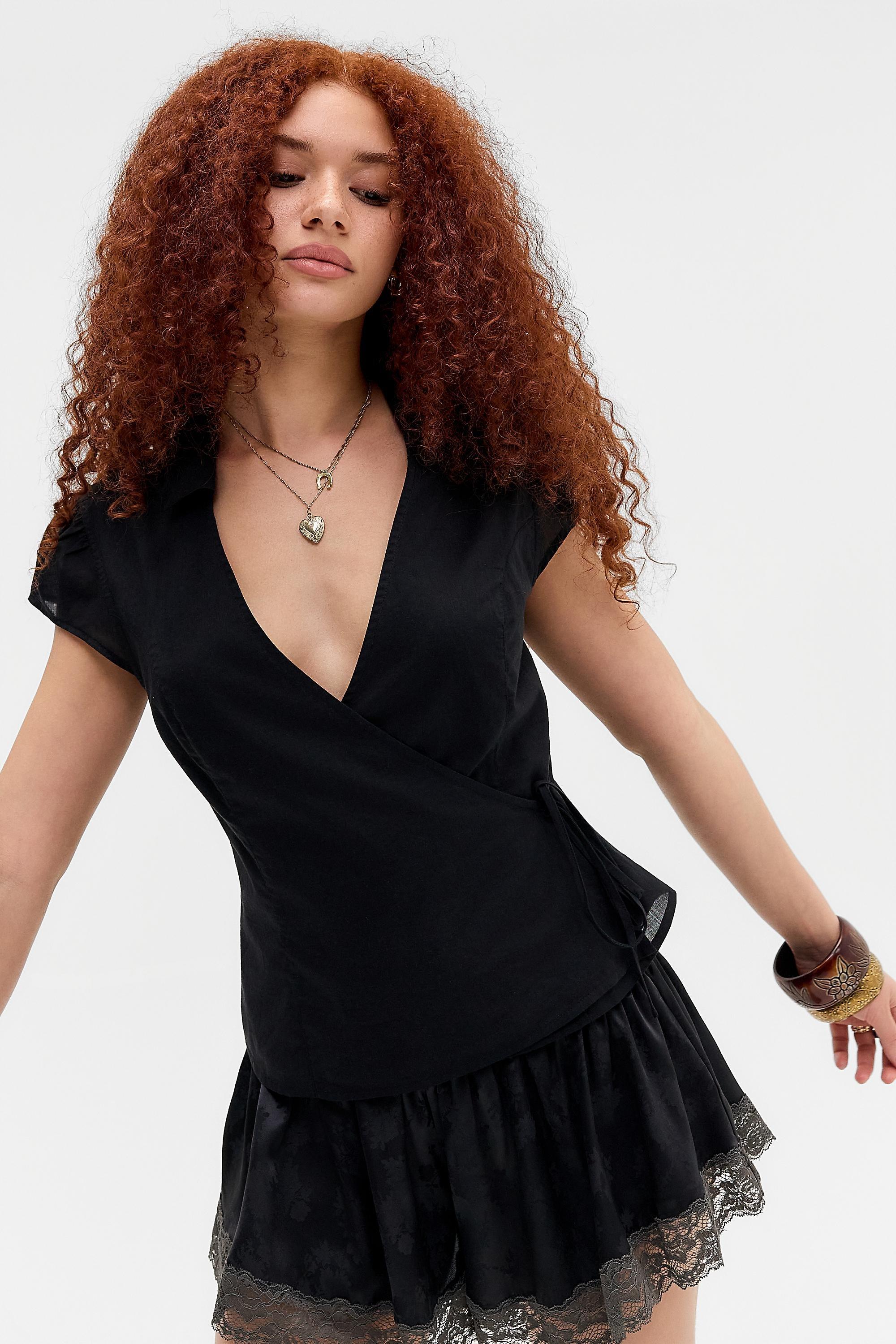 BLACK Kimchi Blue Dora Wrap Blouse, BLK, medium