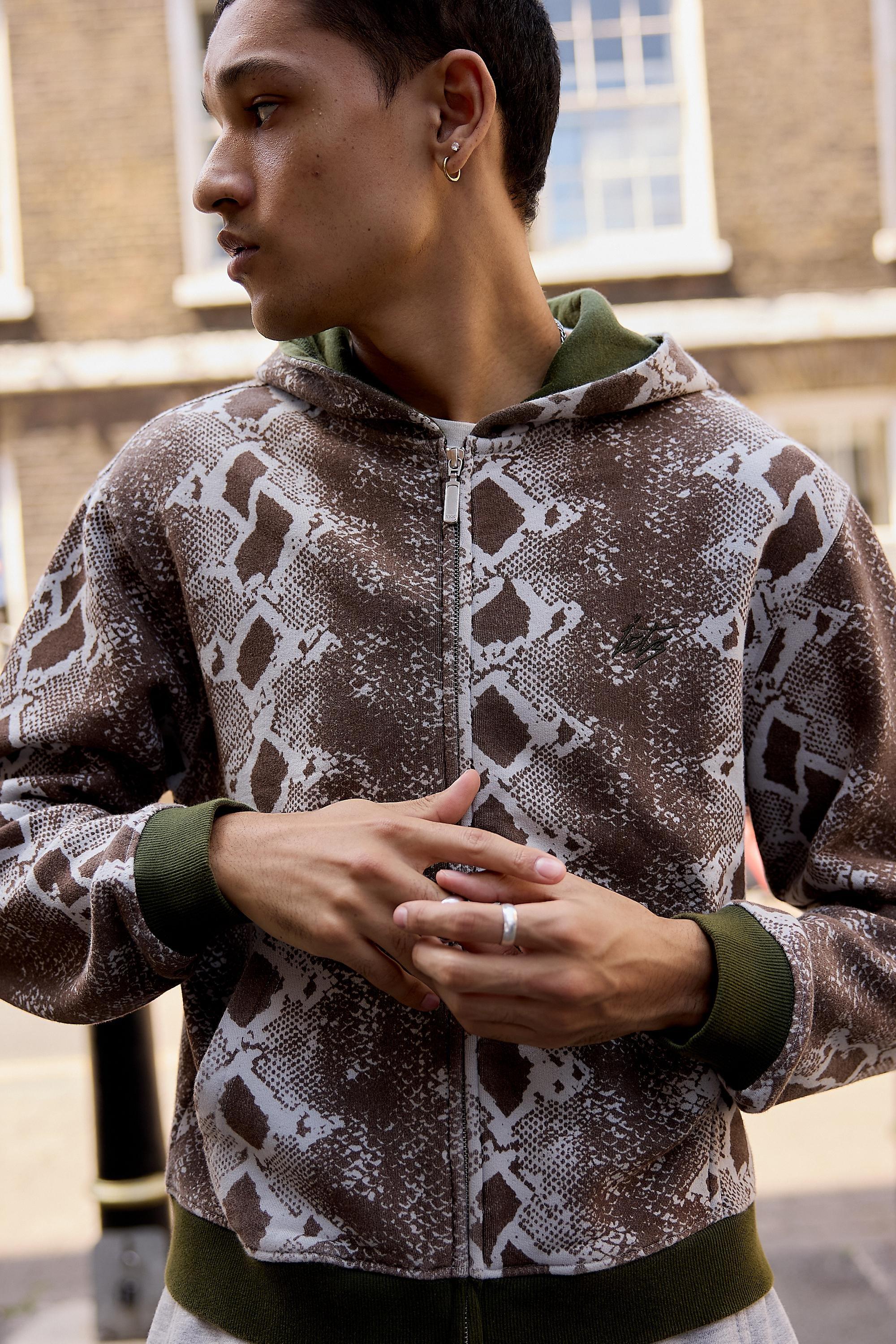 iets frans... Snake Print Zip-Through Hoodie, Multicolour, A301_0293, medium