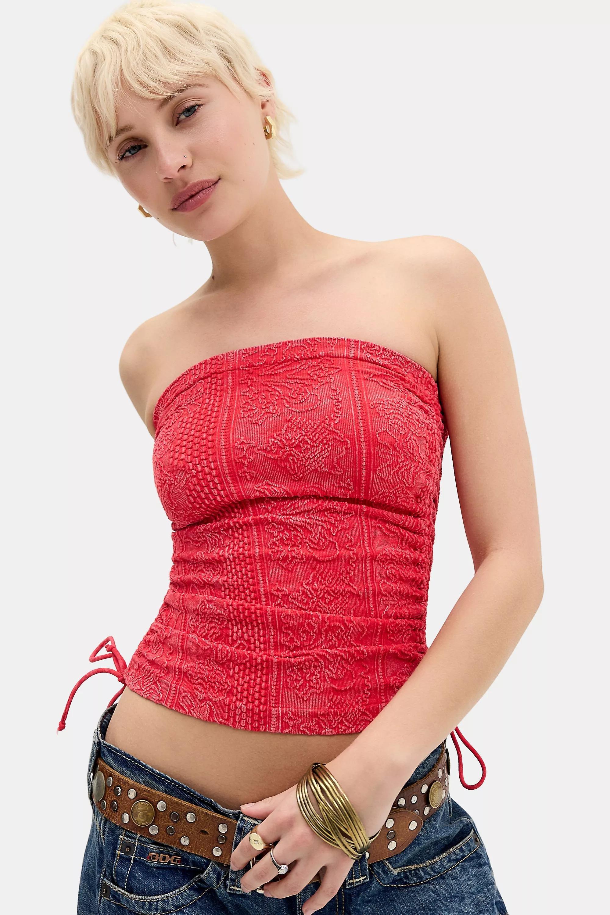 Red Out From Under Ruched Tapestry Bandeau, RED, large image number 0