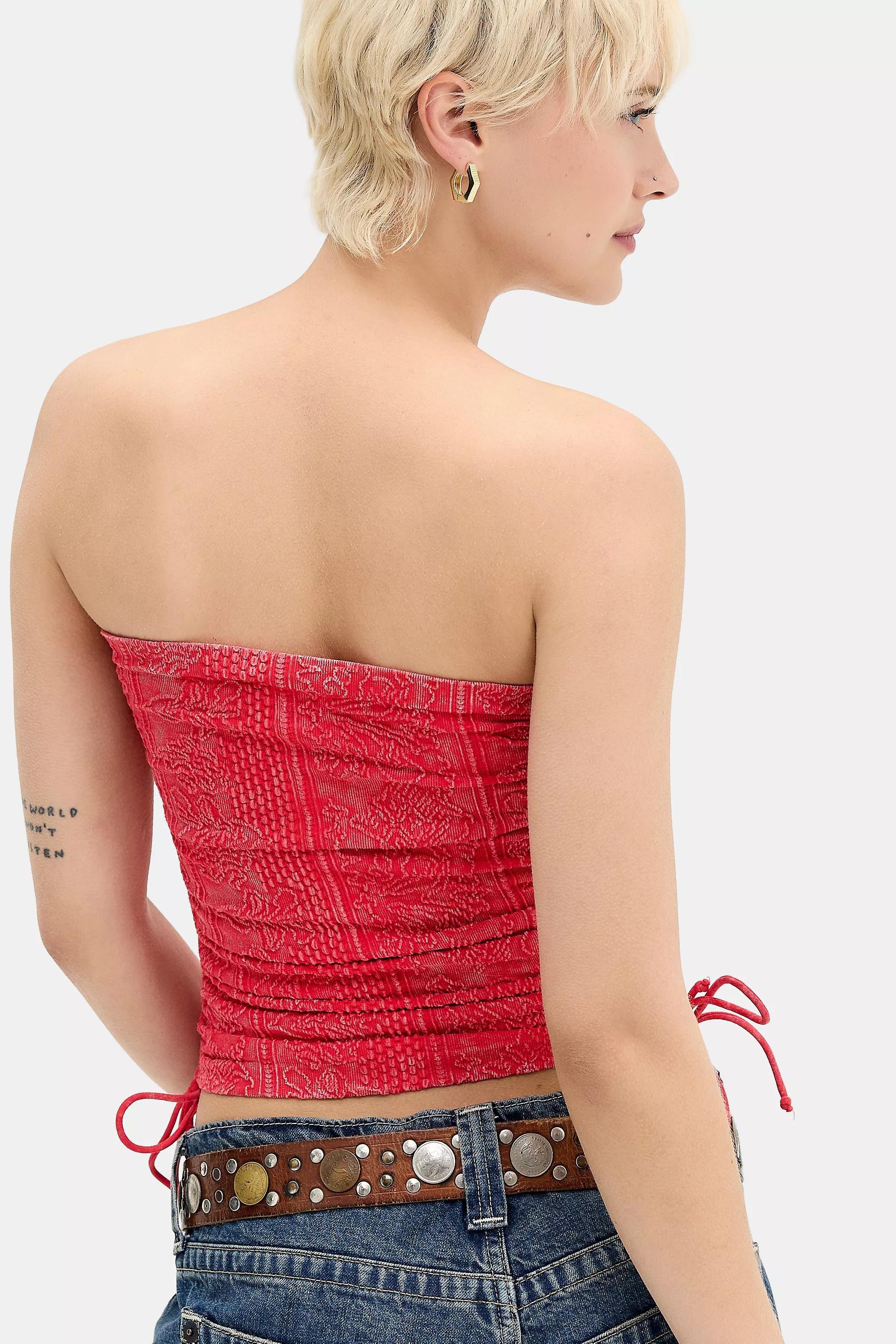 Red Out From Under Ruched Tapestry Bandeau, RED, large image number 3