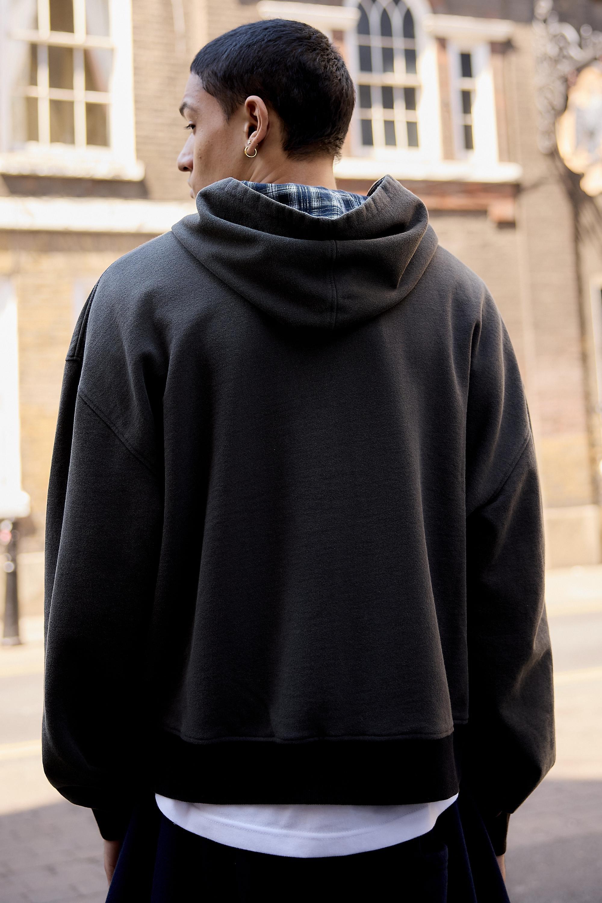 Black iets frans... Washed Black Check Appliquأ&cedil;آ&pound;أ&sbquo;آ&copy; Zip-Through Hoodie, BLK, medium