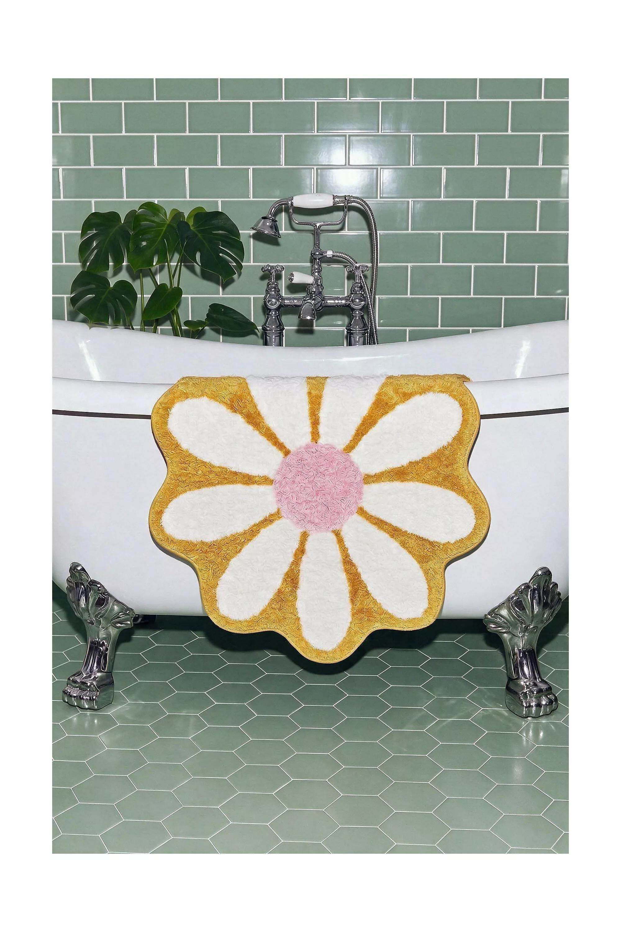 Yellow Daisy Mini Bath Mat, YEL, medium