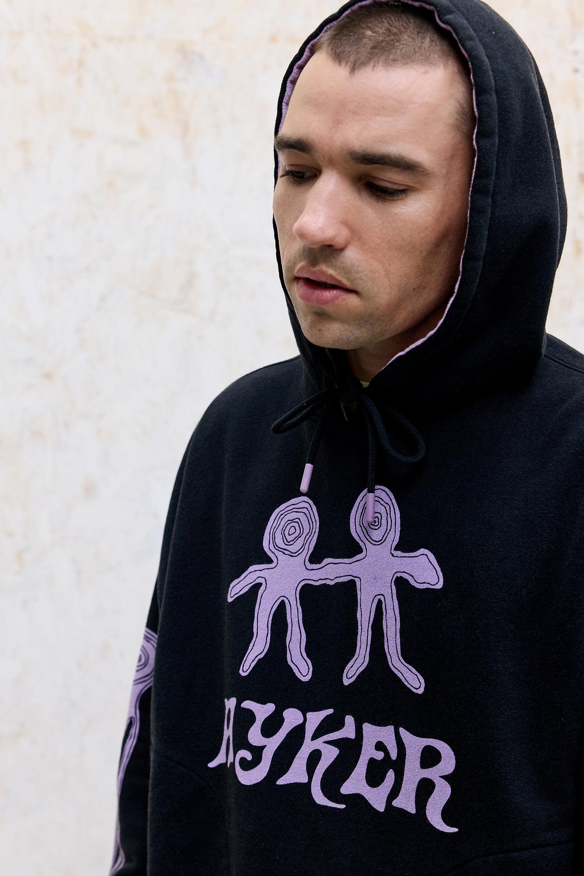 Black Ayker Black Abstract Totem Hoodie, BLK, medium