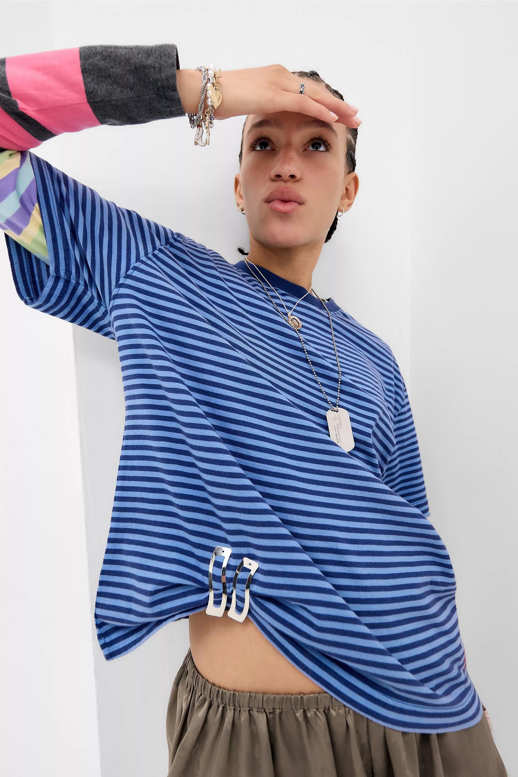 Blue Bdg Striped Short Sleeve T-Shirt, BLUE, large image number 5