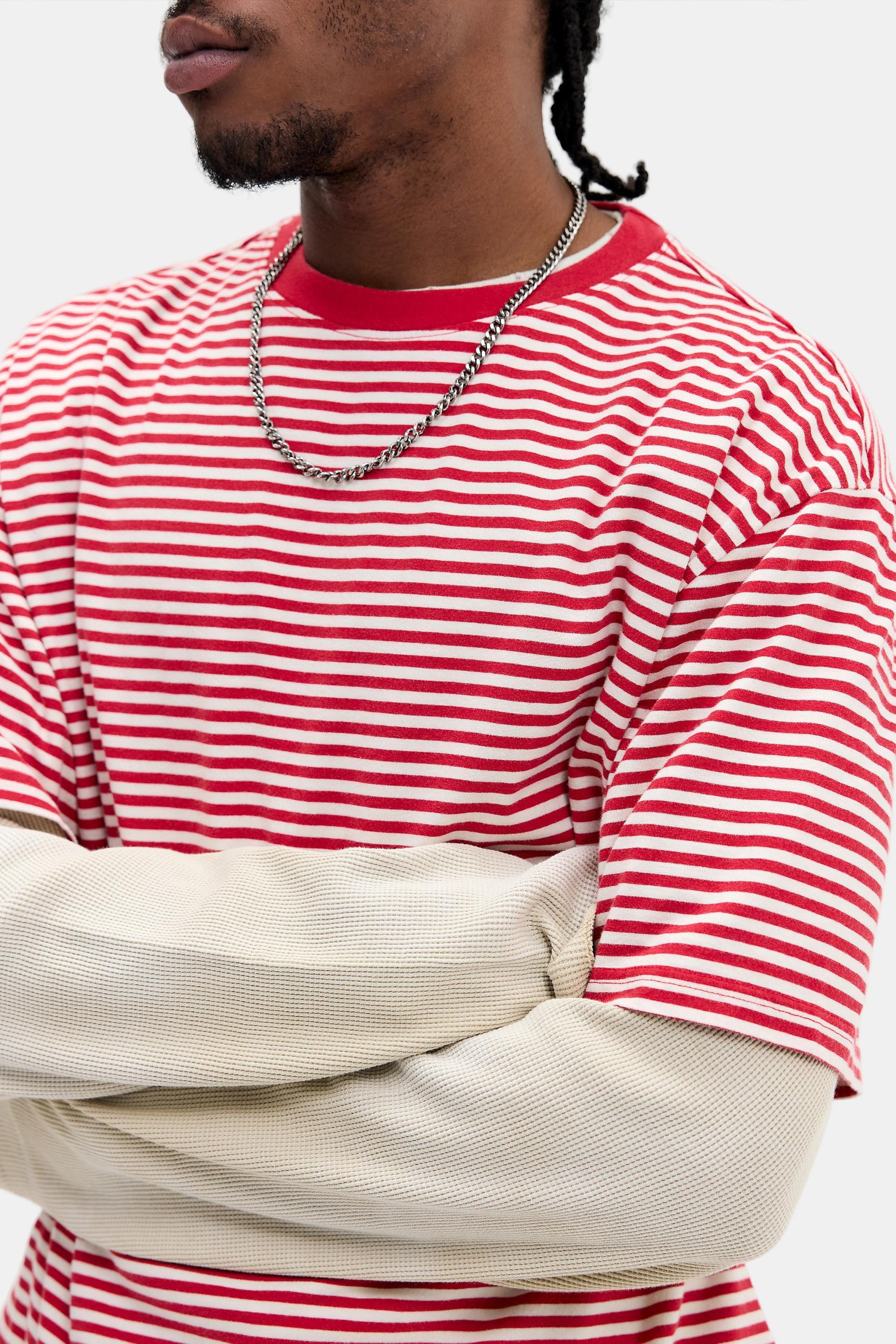 Red Bdg Striped Short Sleeve T-Shirt, WINE, medium