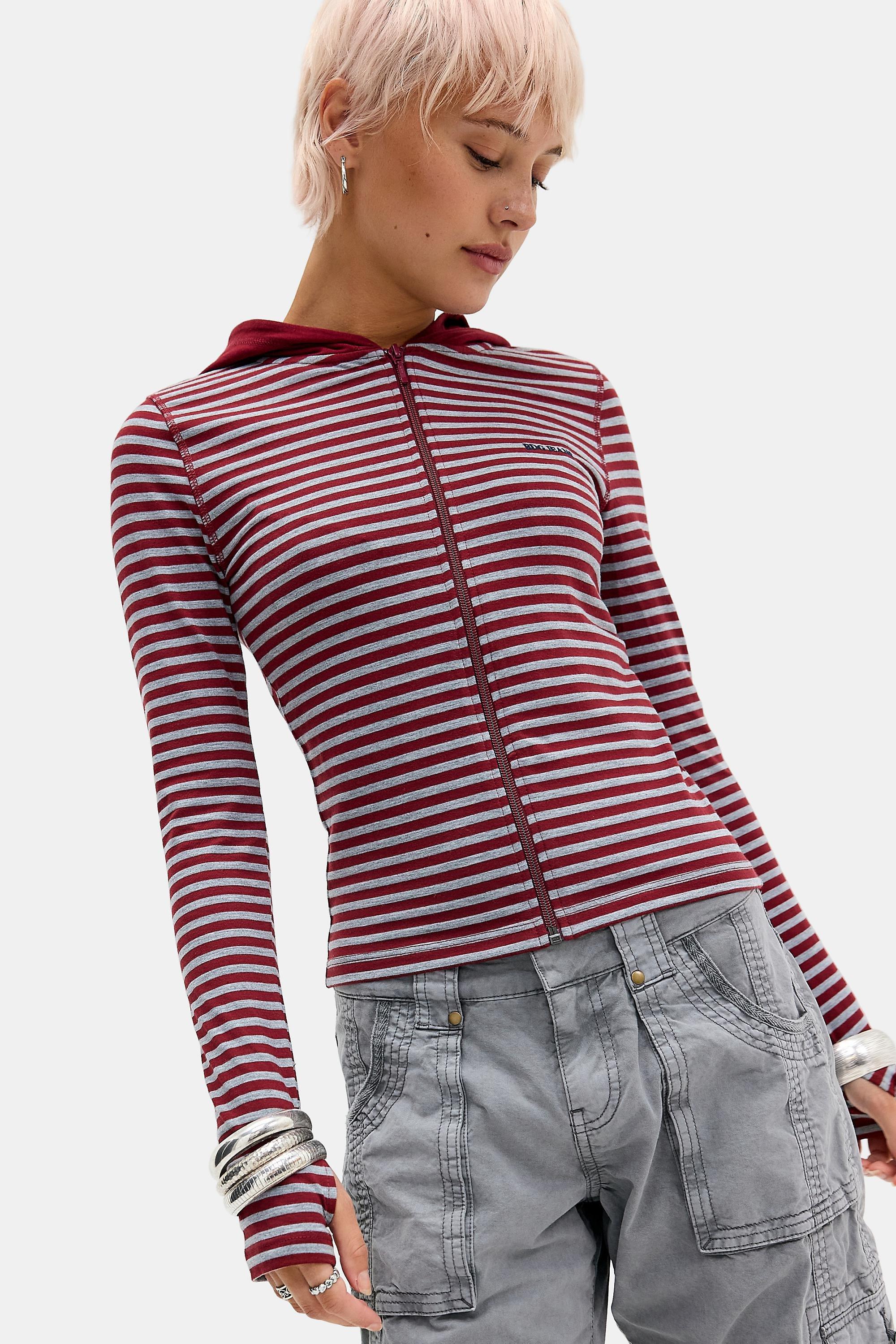 Red Bdg Bekki Long Sleeve Striped Hoodie, RD, medium