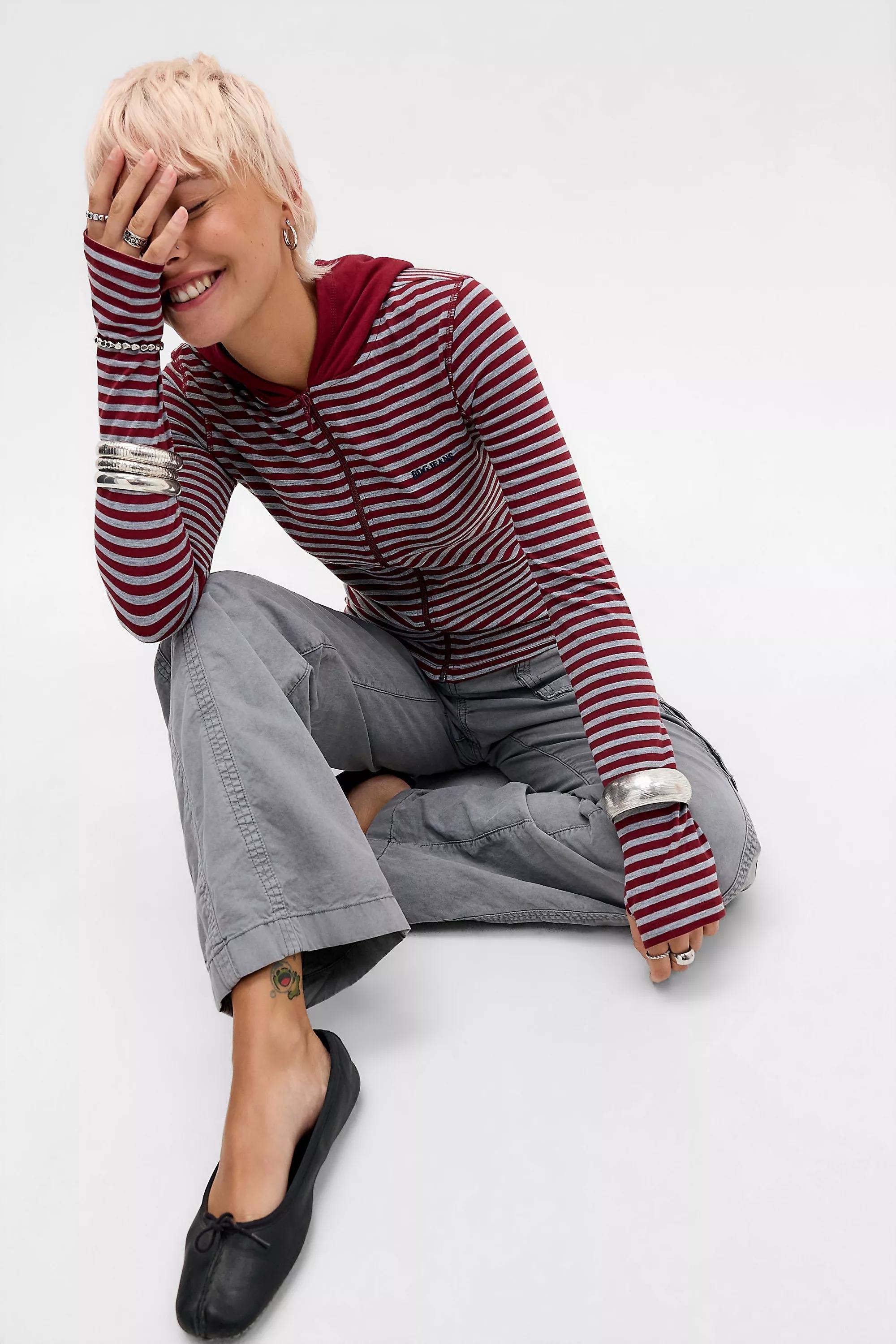 Red Bdg Bekki Long Sleeve Striped Hoodie, RD, large image number 1