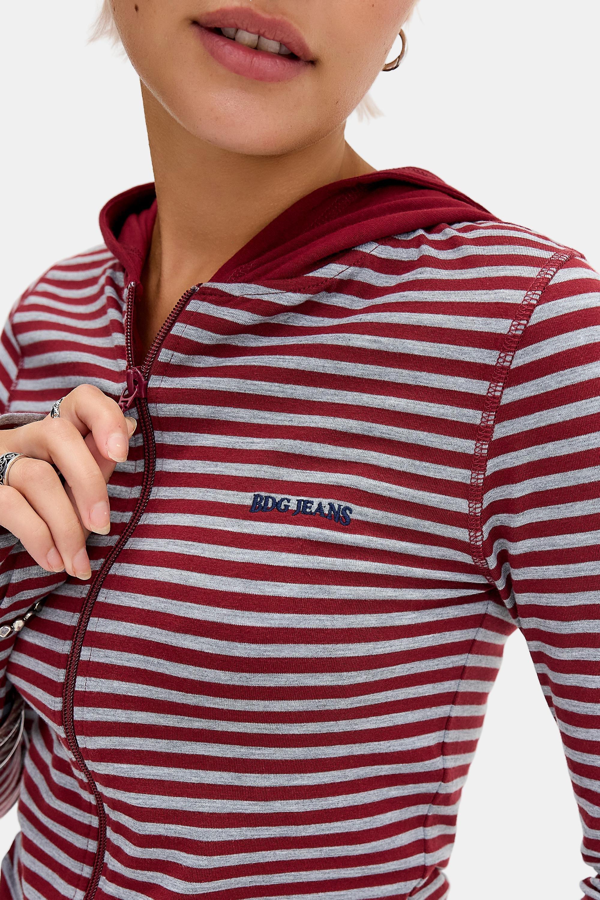Red Bdg Bekki Long Sleeve Striped Hoodie, RD, medium