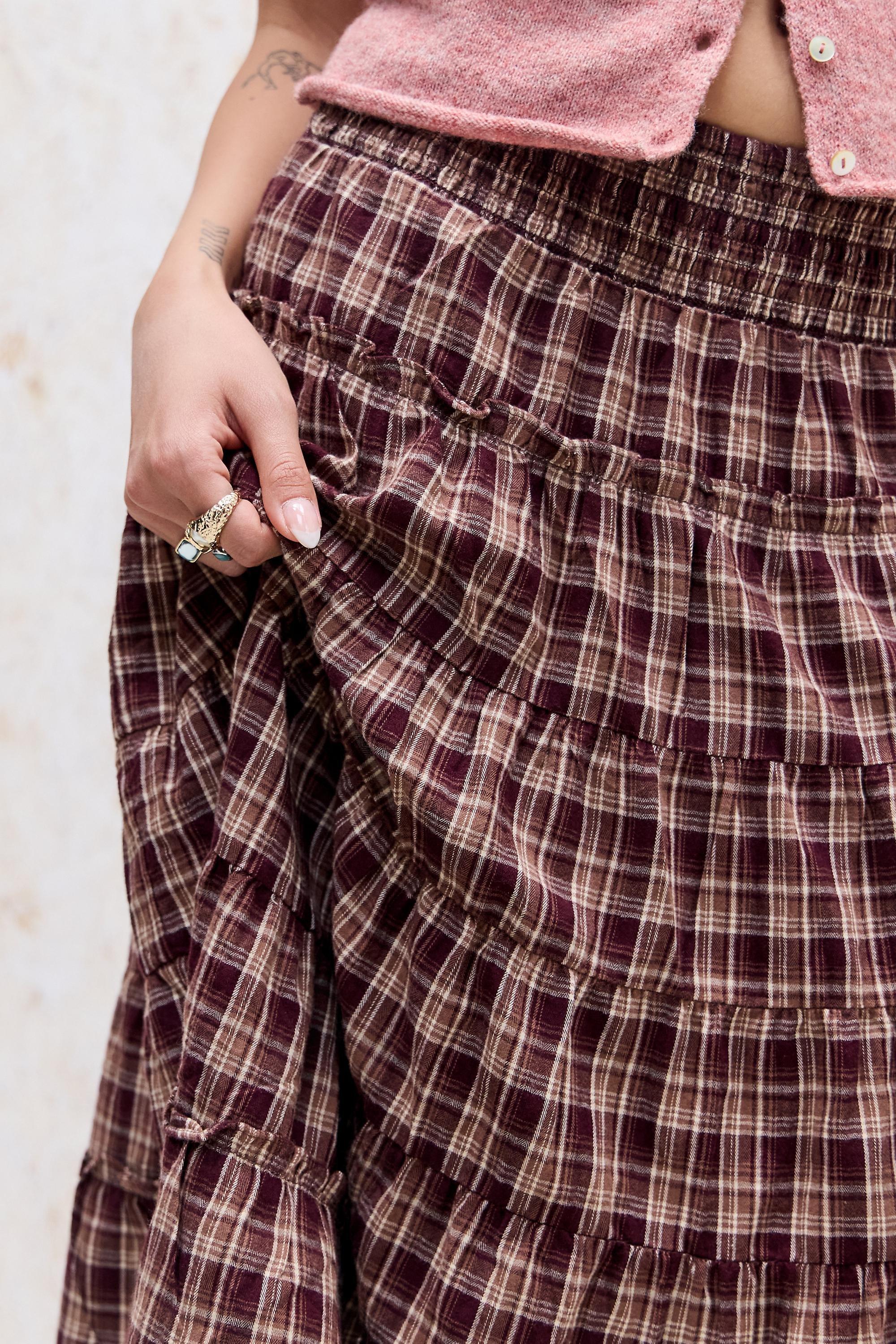 Kimchi Blue Ella Check Prairie Midi Skirt, BRN MOTIF, large image number 2