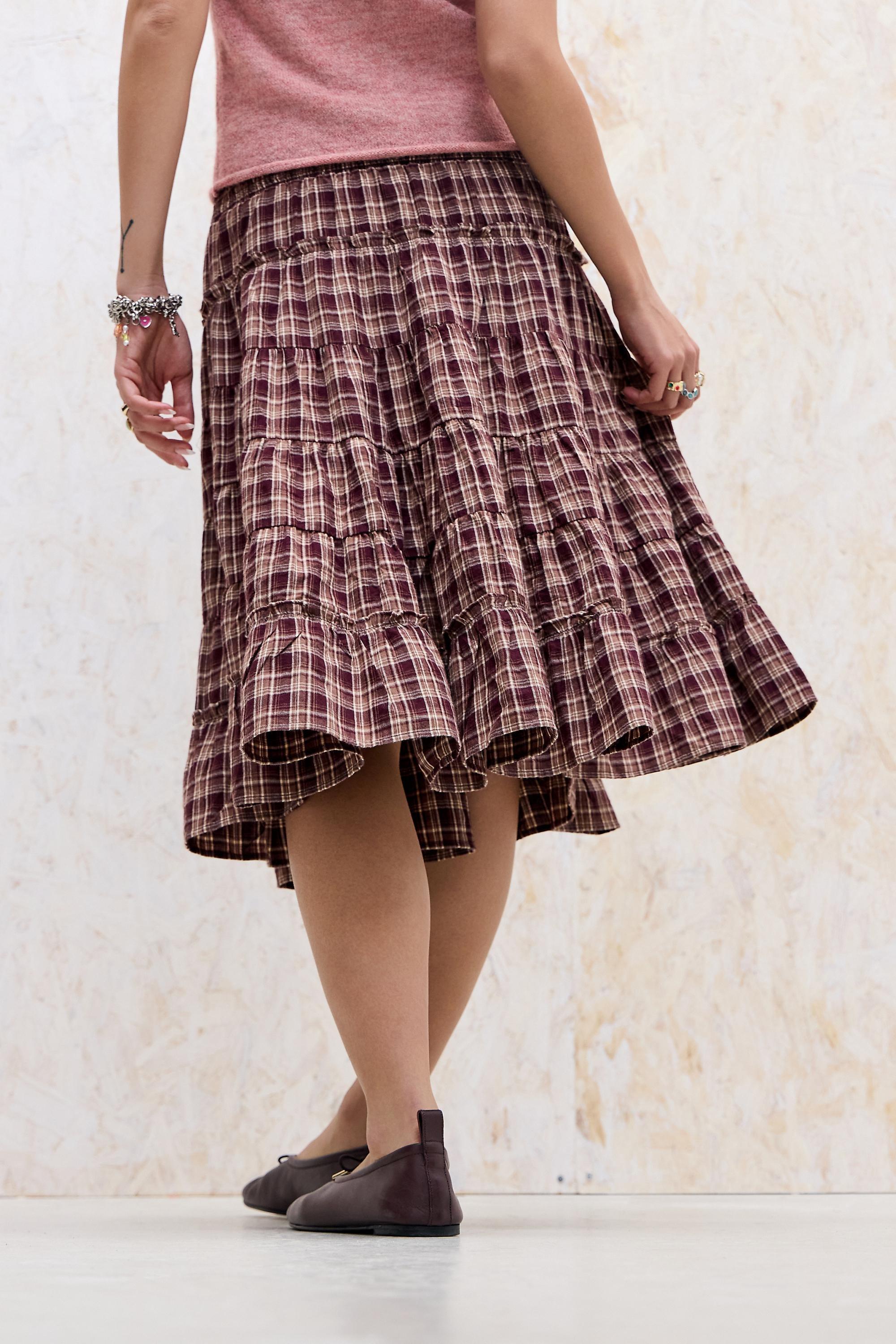 Kimchi Blue Ella Check Prairie Midi Skirt, BRN MOTIF, large image number 3