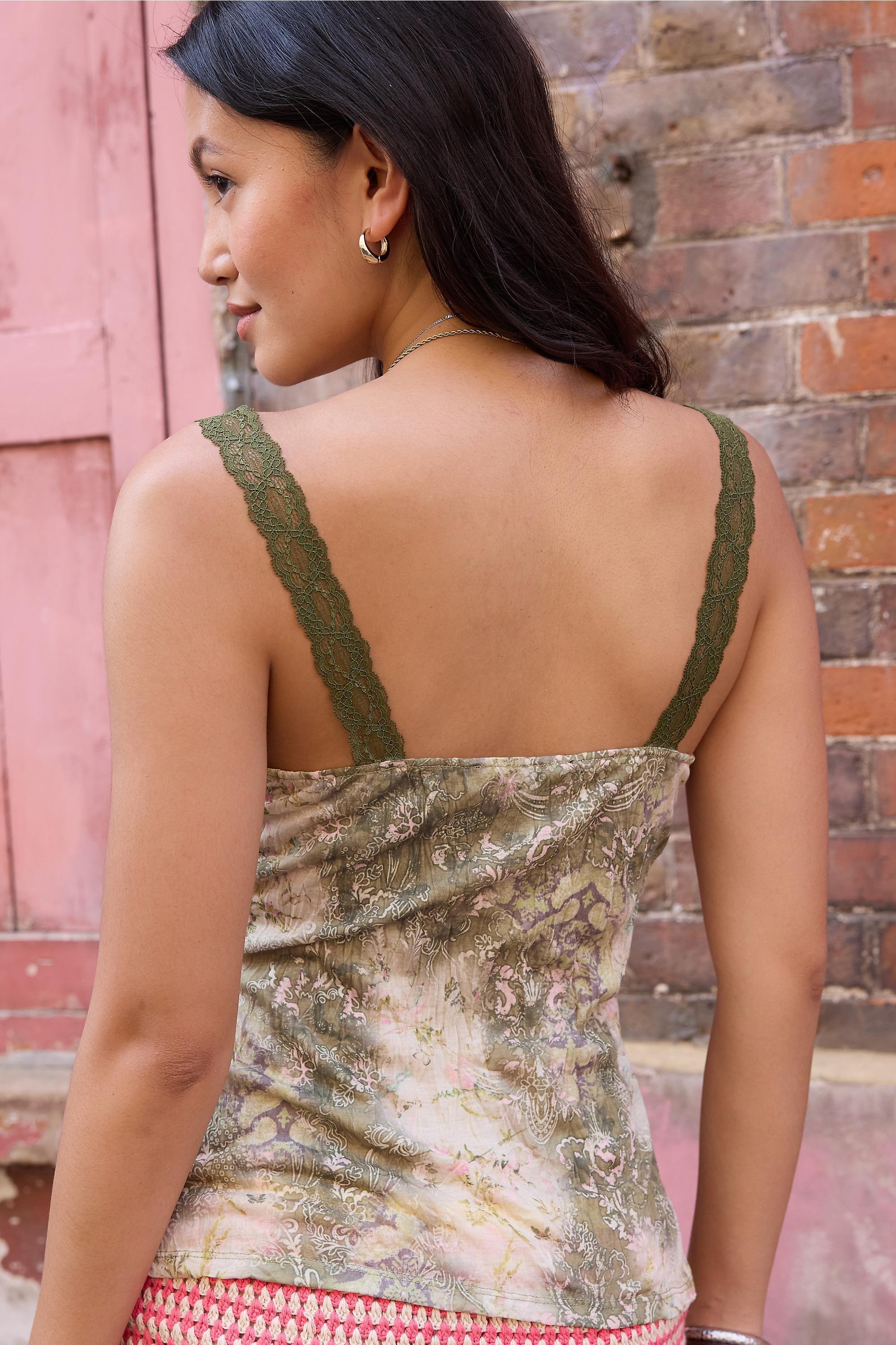 Green Silence + Noise Ruched Lace Trim Cami, GN, large image number 2