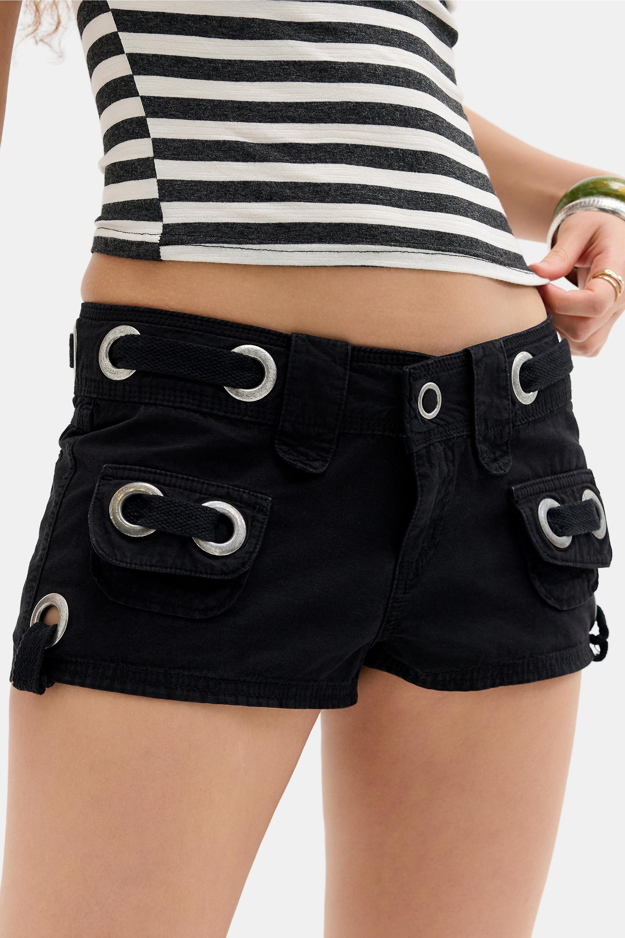 Black Jaded London Oriel Eyelet Cargo Mini Shorts, BLK, large image number 0