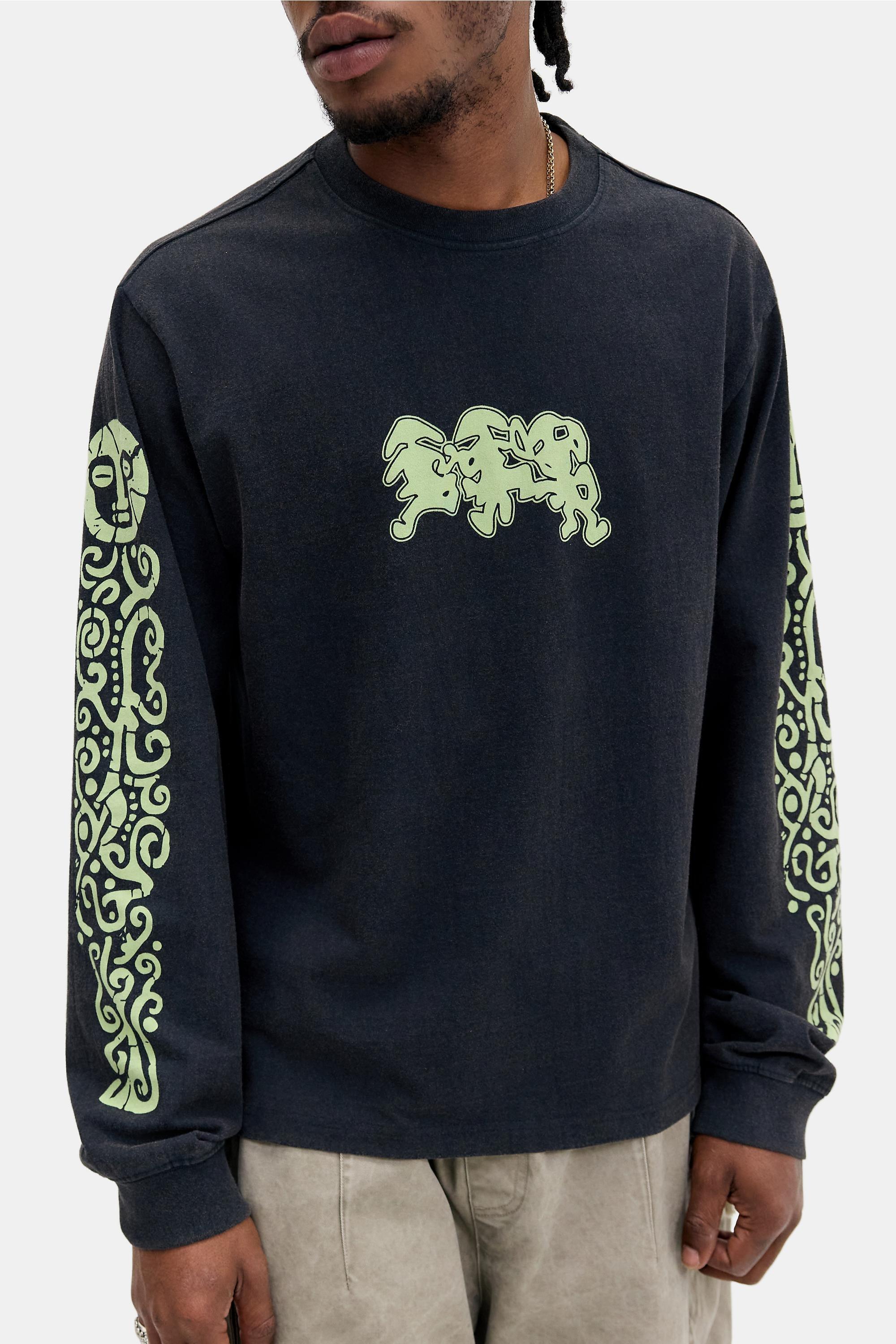Black & Lime Totem Long Sleeve T-Shirt, BLK, large image number 0
