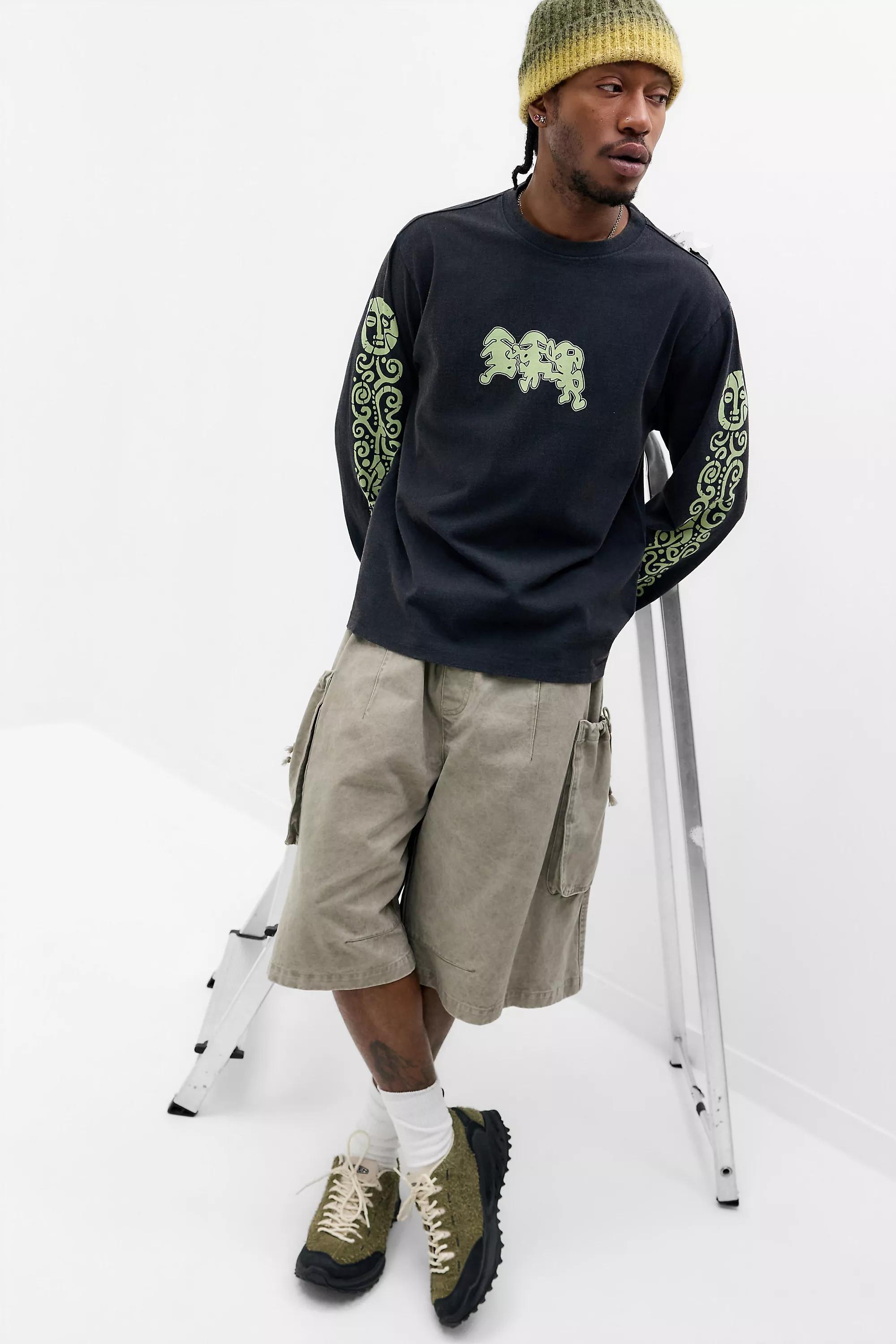 Black & Lime Totem Long Sleeve T-Shirt, BLK, large image number 1