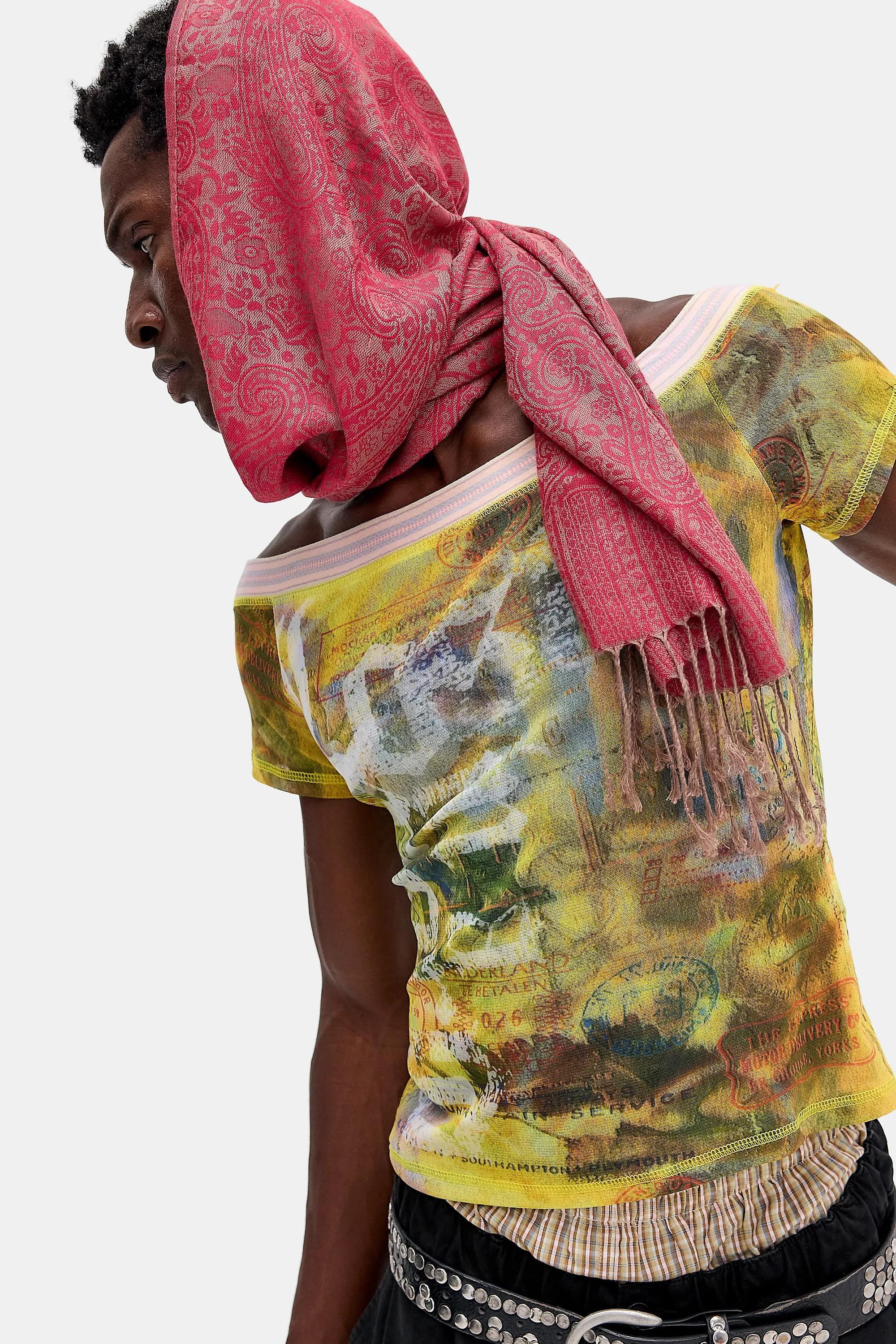 YELLOW UO Vick Archive Stamp Off Shoulder T-Shirt, YEL, large image number 5
