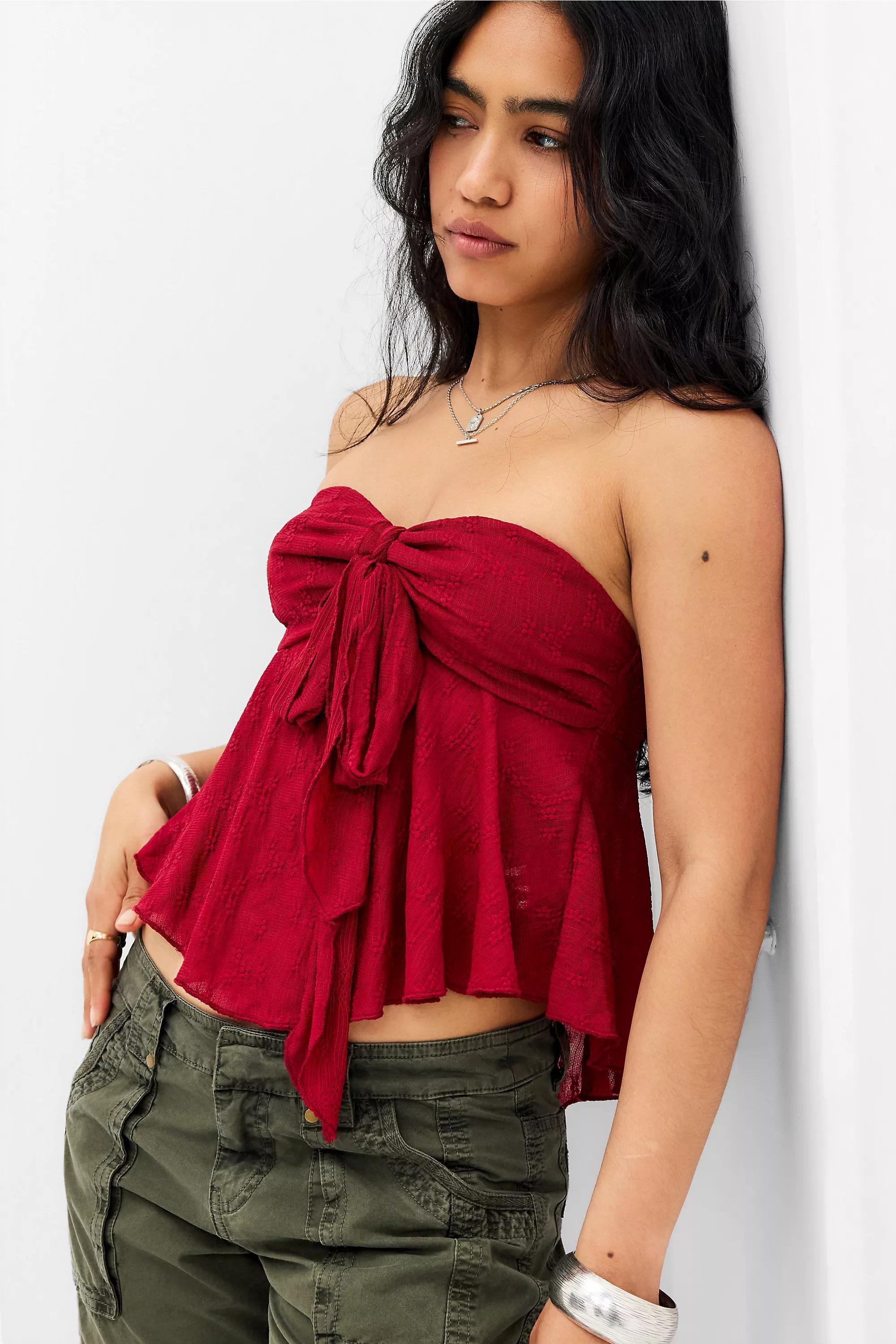 Red Kiss The Sky Luna Strapless Tie Top, DK RED, large image number 0