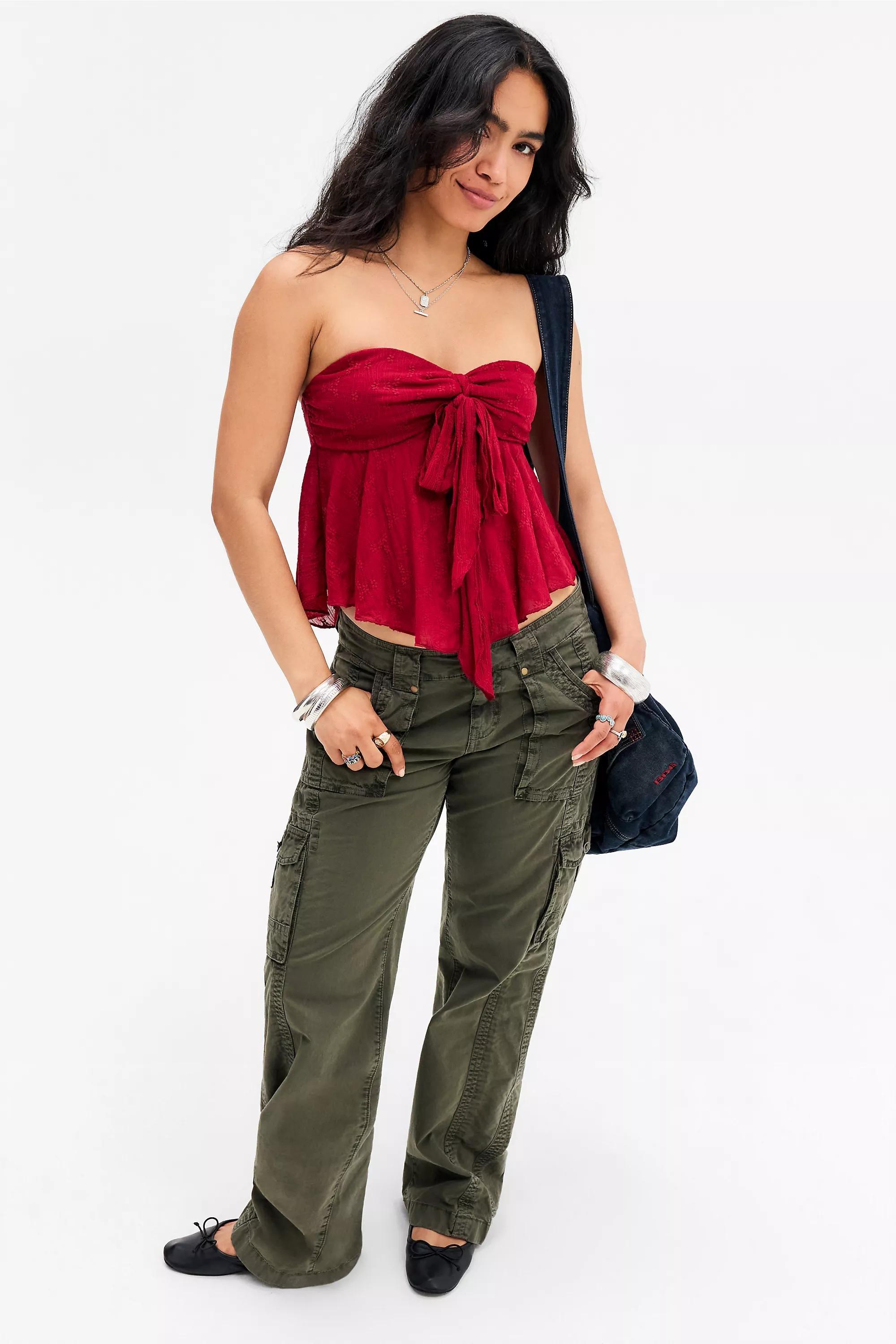 Red Kiss The Sky Luna Strapless Tie Top, DK RED, medium