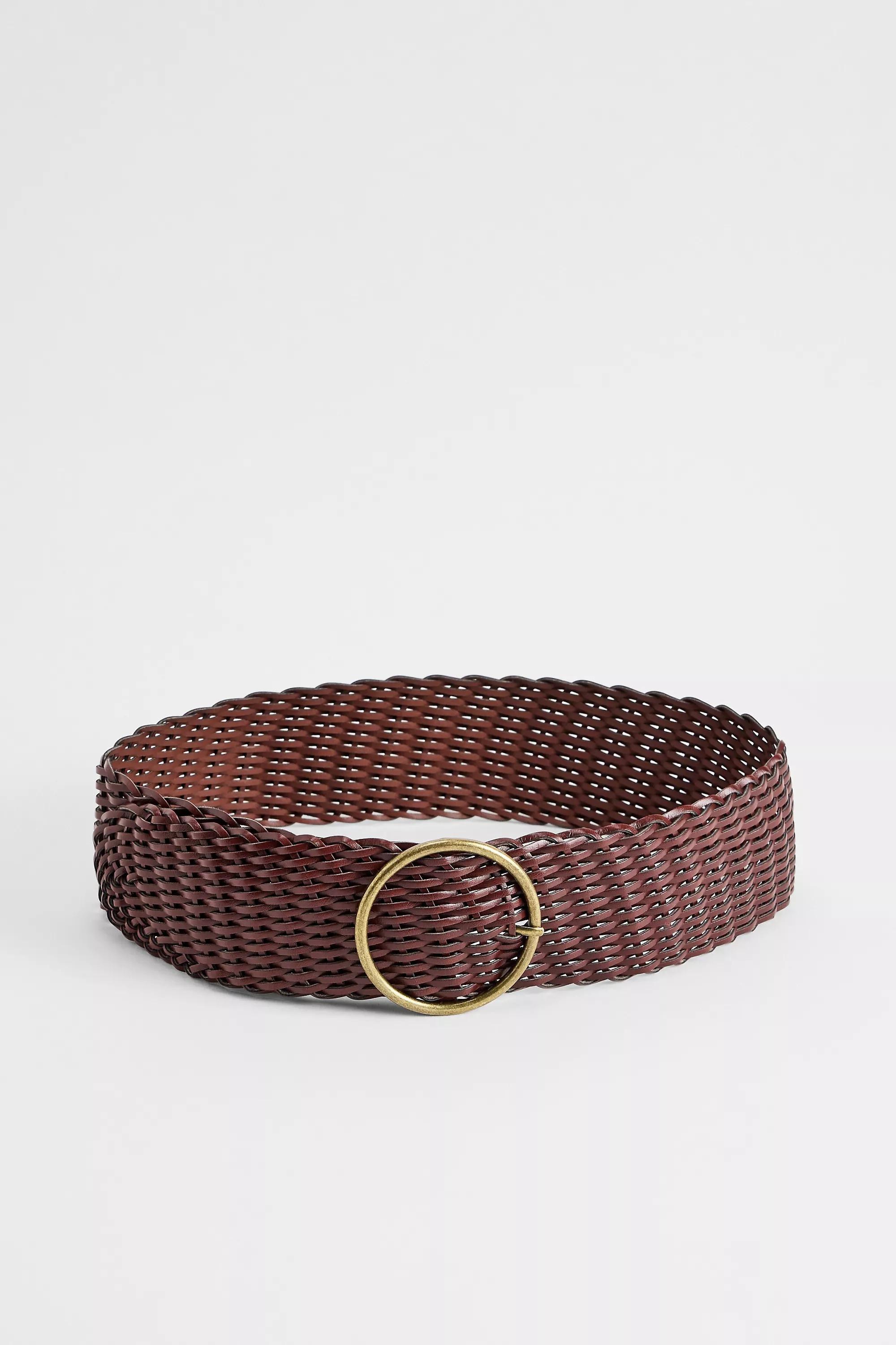 Brown Uo Wide Faux Leather Braided Belt, BRN, medium