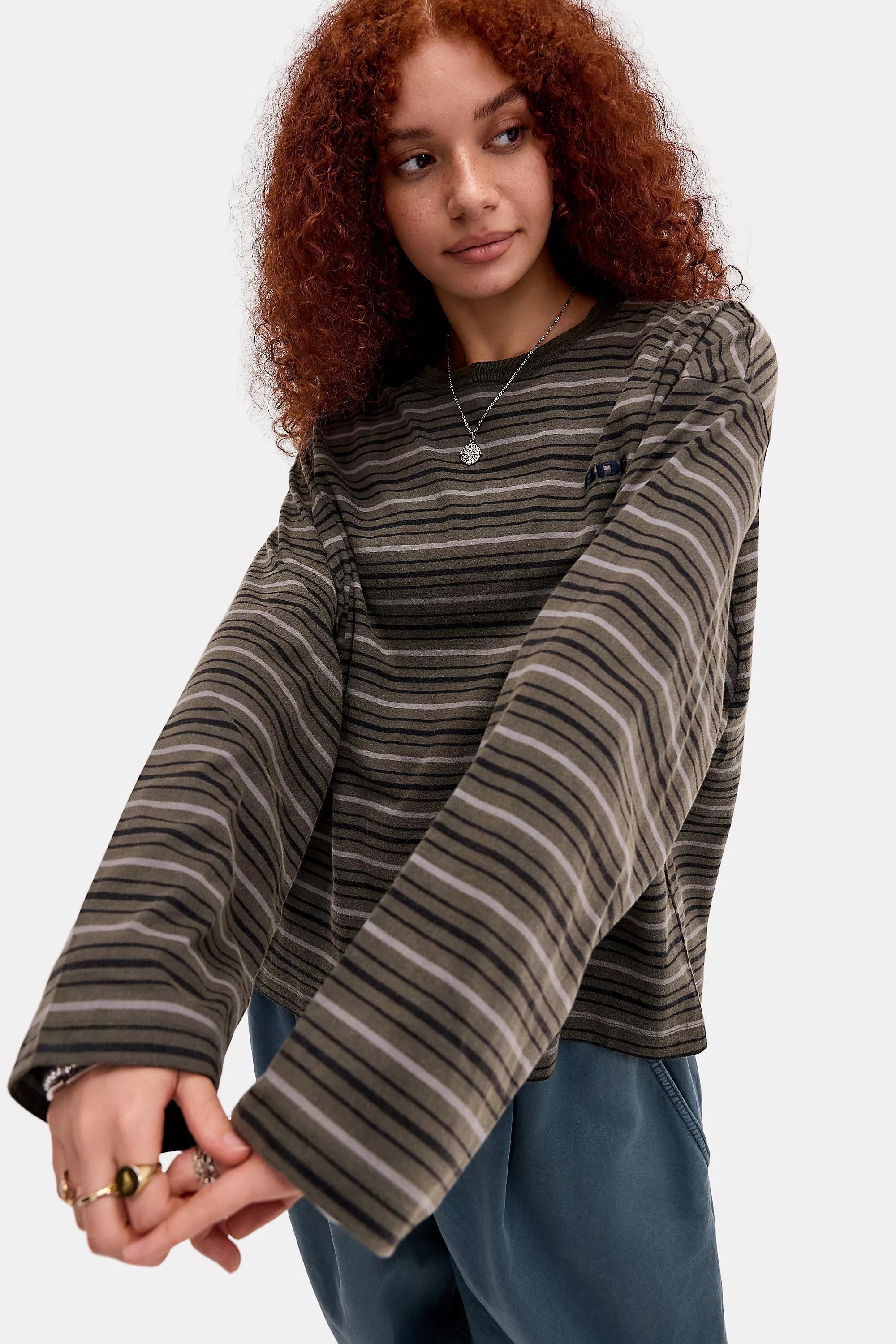 Urban Outfitters Khaki Bdg Luca Stripe Long Sleeve T-Shirt | Azadea UAE