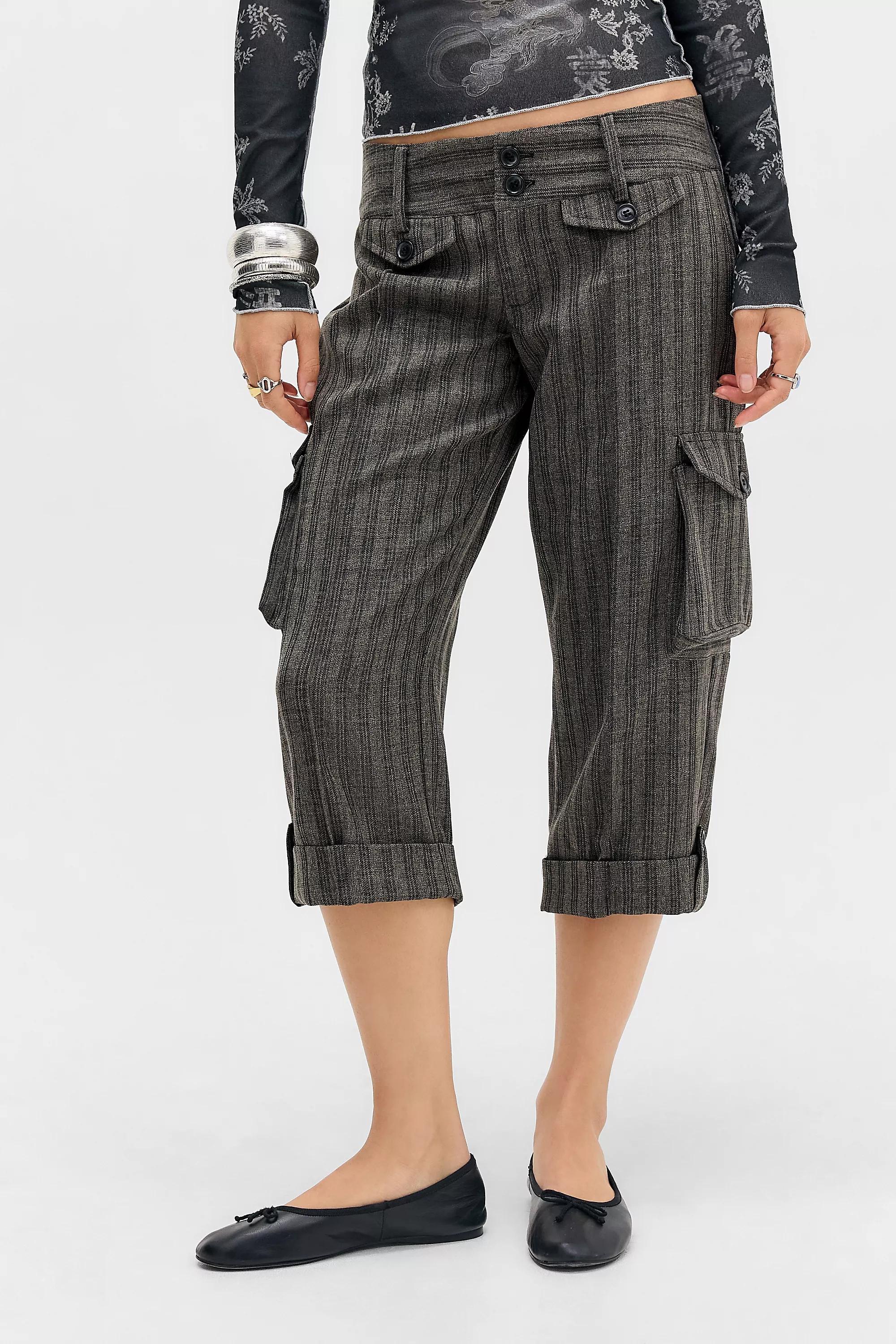 Urban Outfitters Uo Cynthia Pinstripe Crop Trousers, Grey | Azadea UAE