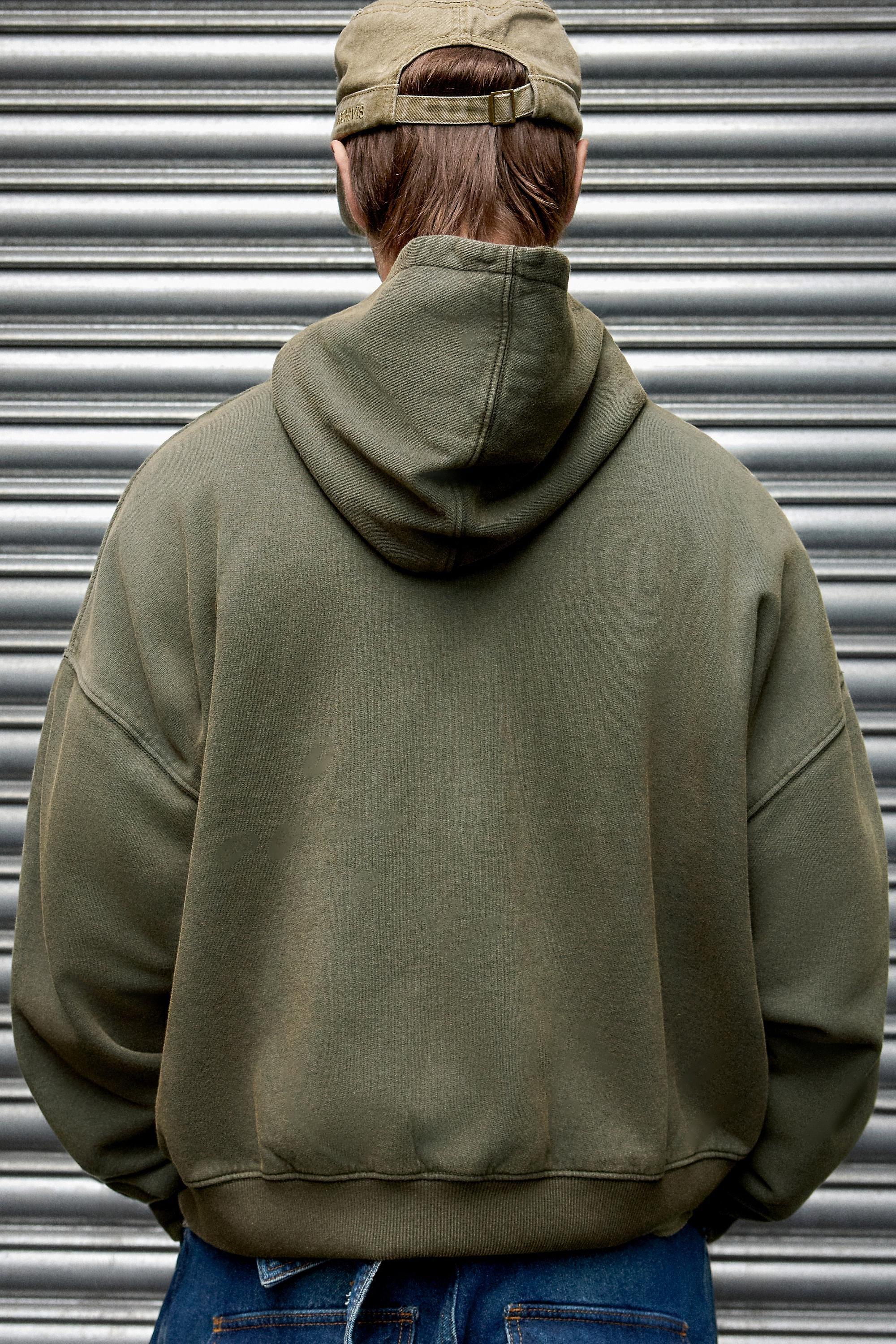 Archivis Waffle Lined Zip-Through Hoodie, Green, KHAKI, large image number 3
