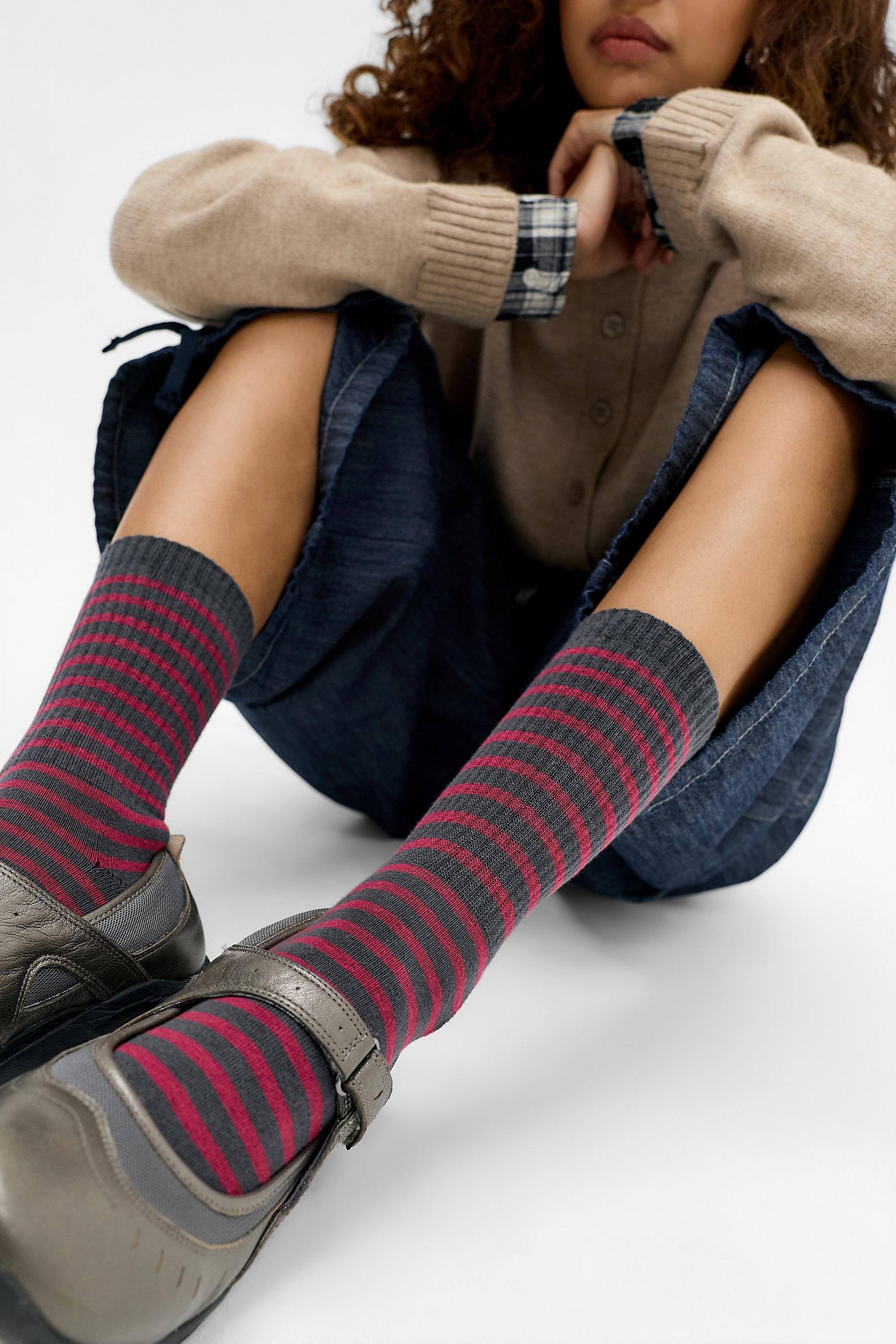 Red Out From Under Stripe Rib Socks, RED, large image number 0