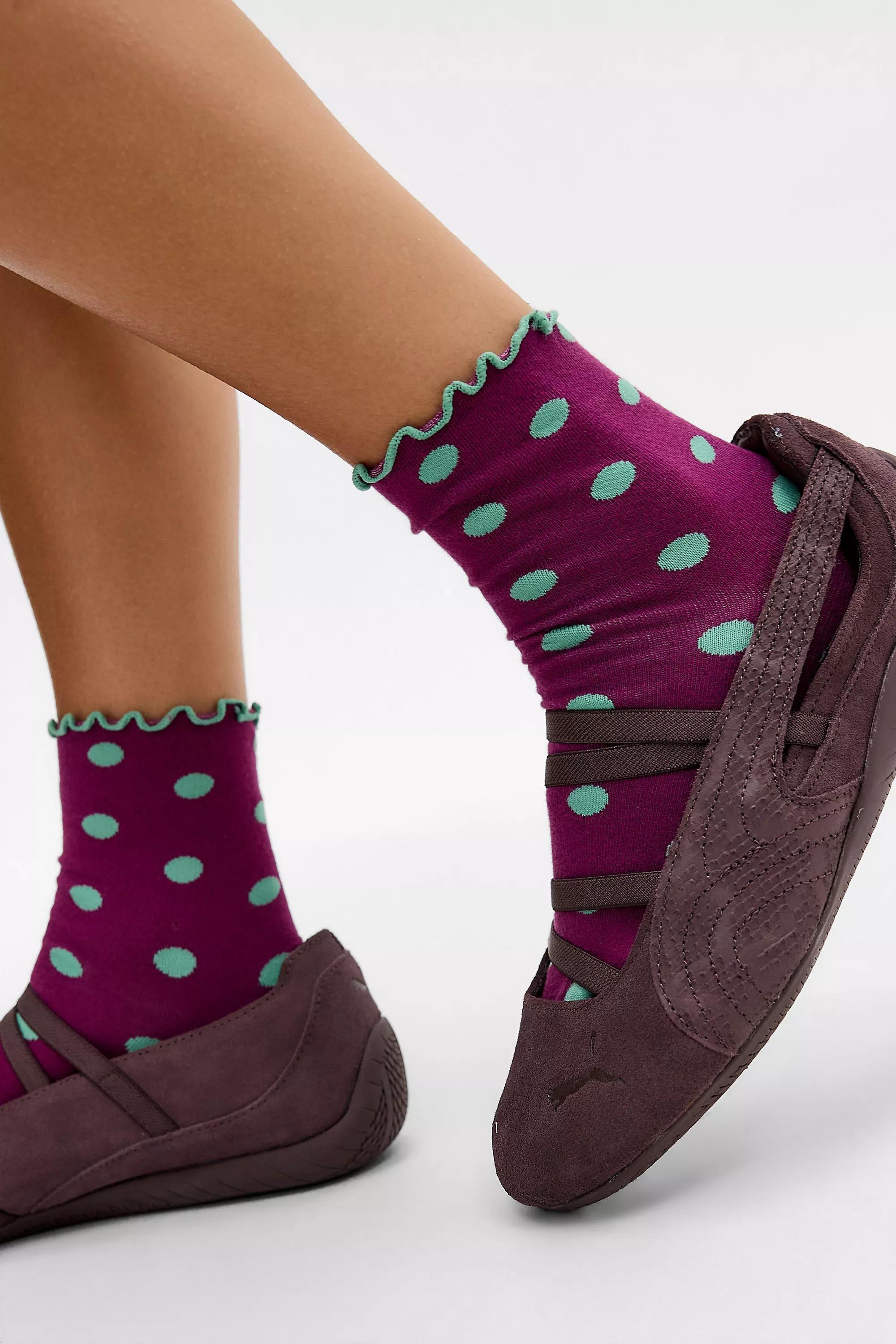 Purple Out From Under Polka-Dot Lettuce Edge Socks, D PP, medium