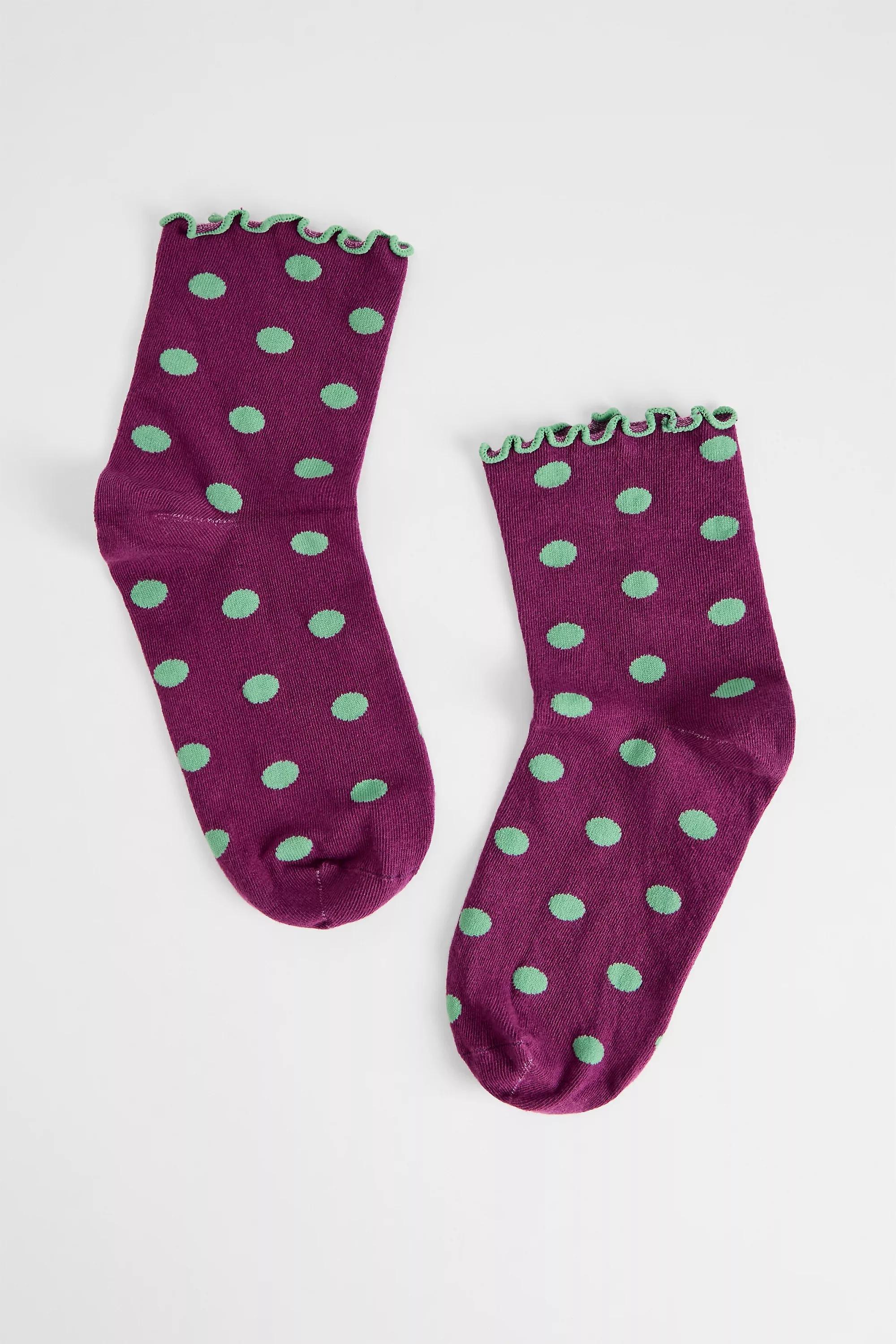Purple Out From Under Polka-Dot Lettuce Edge Socks, D PP, medium