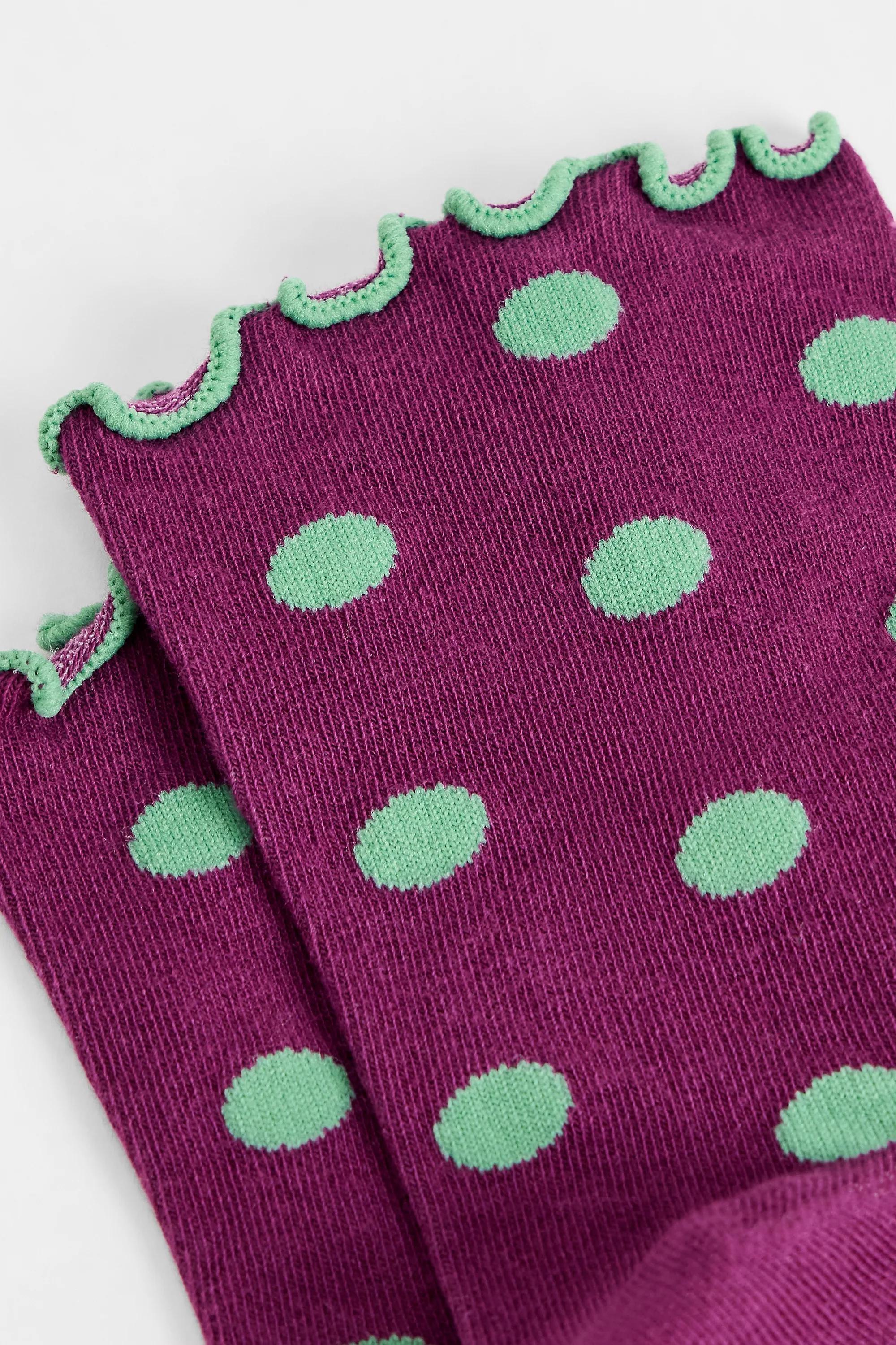 Purple Out From Under Polka-Dot Lettuce Edge Socks, D PP, medium
