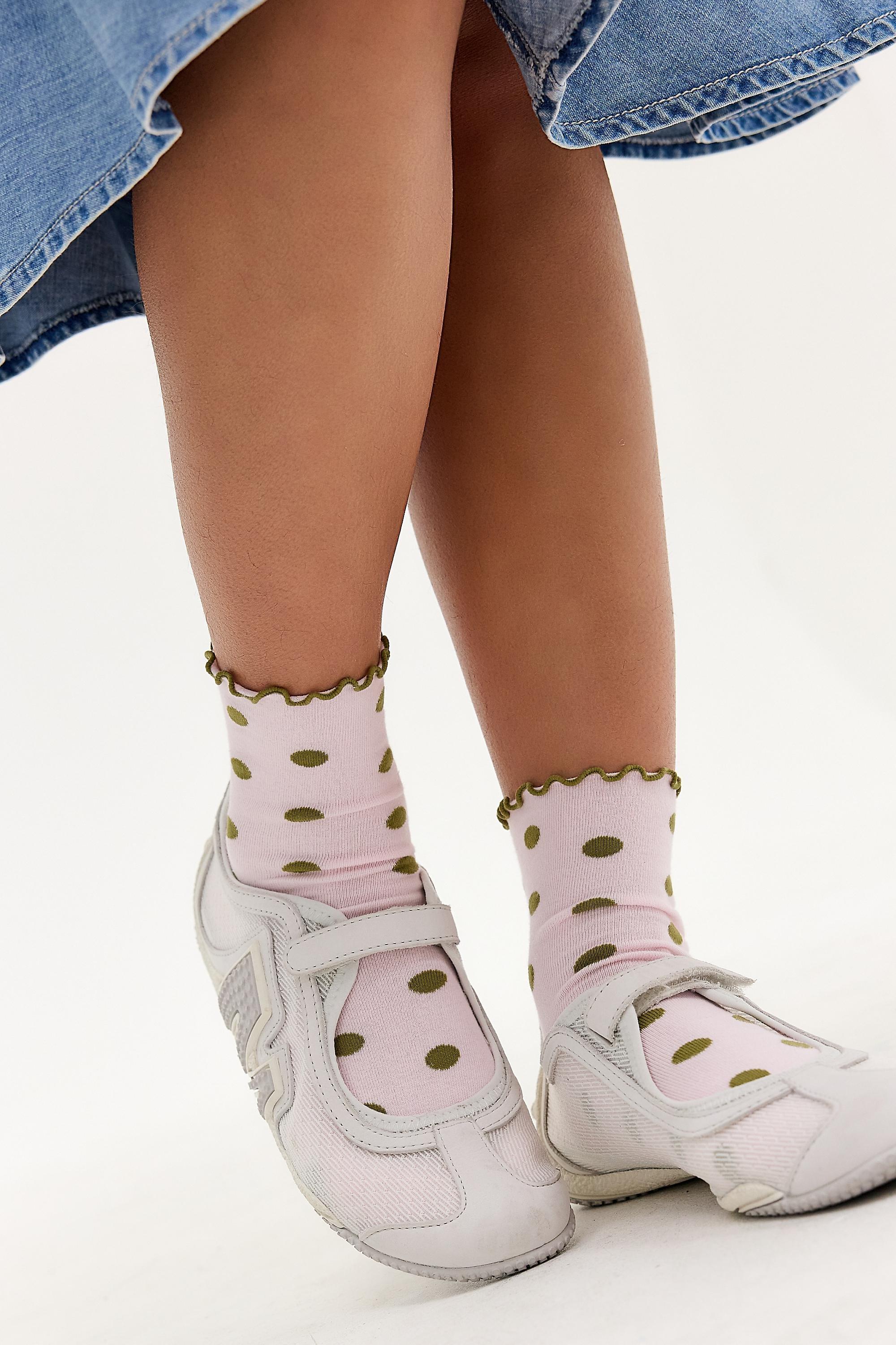 Pink Out From Under Polka-Dot Lettuce Edge Socks, PINK, medium