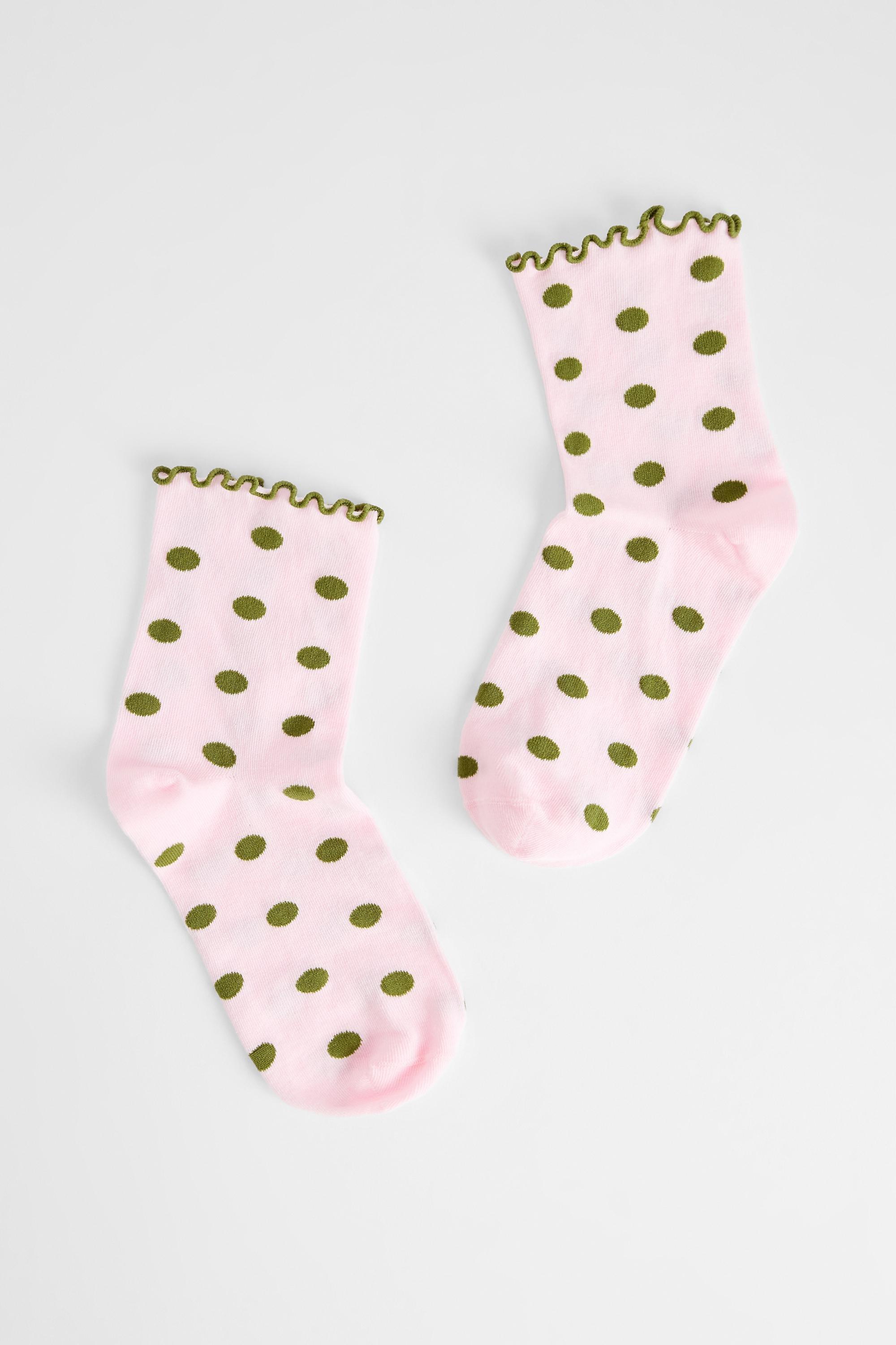 Pink Out From Under Polka-Dot Lettuce Edge Socks, PINK, large image number 1