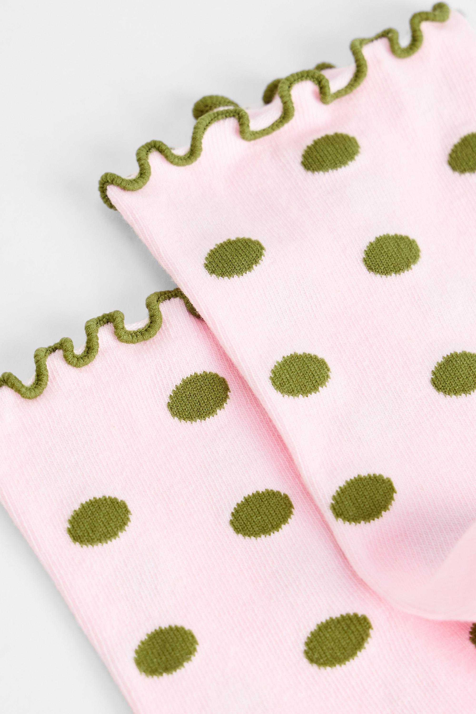 Pink Out From Under Polka-Dot Lettuce Edge Socks, PINK, medium