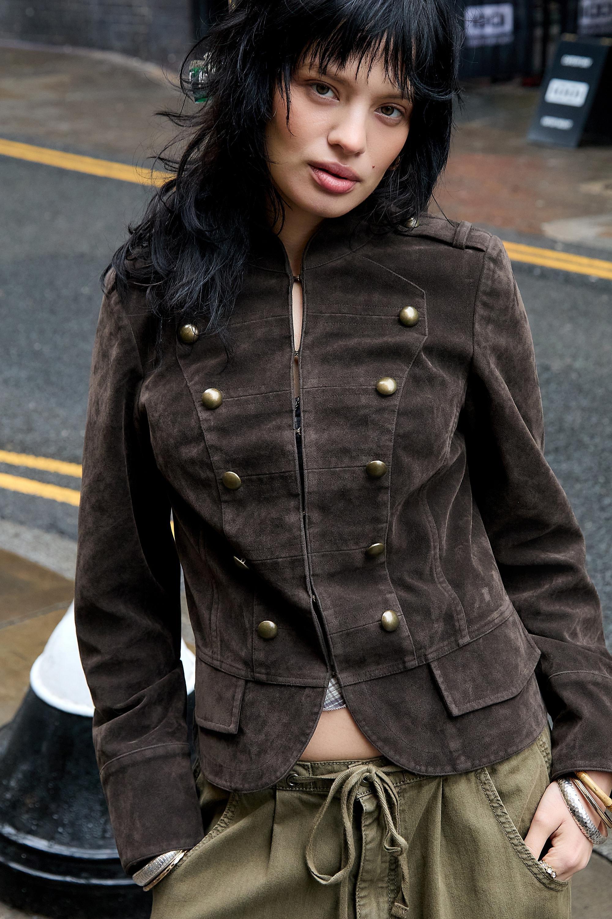 Brown Uo Cate Suede Band Jacket, BRN, medium