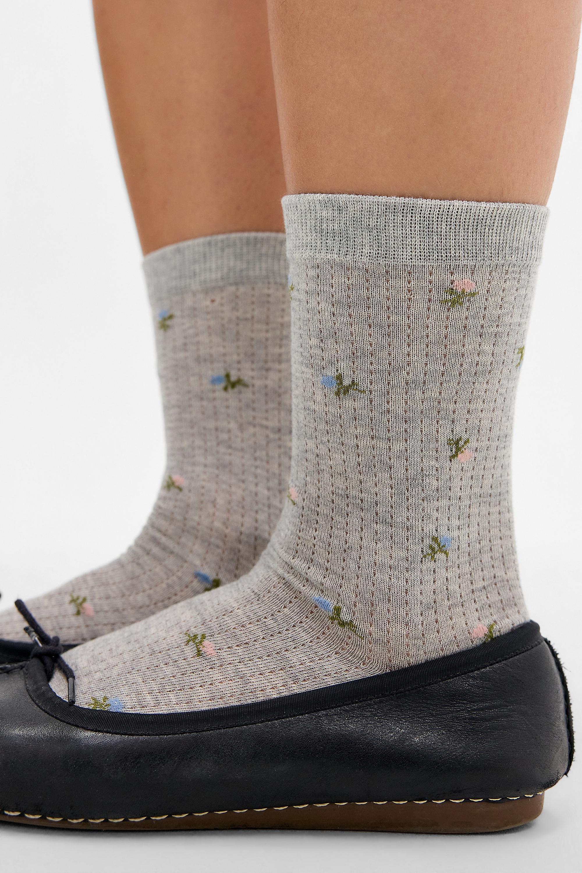 Grey Out From Under Floral Embroidered Socks, GREY, large image number 0