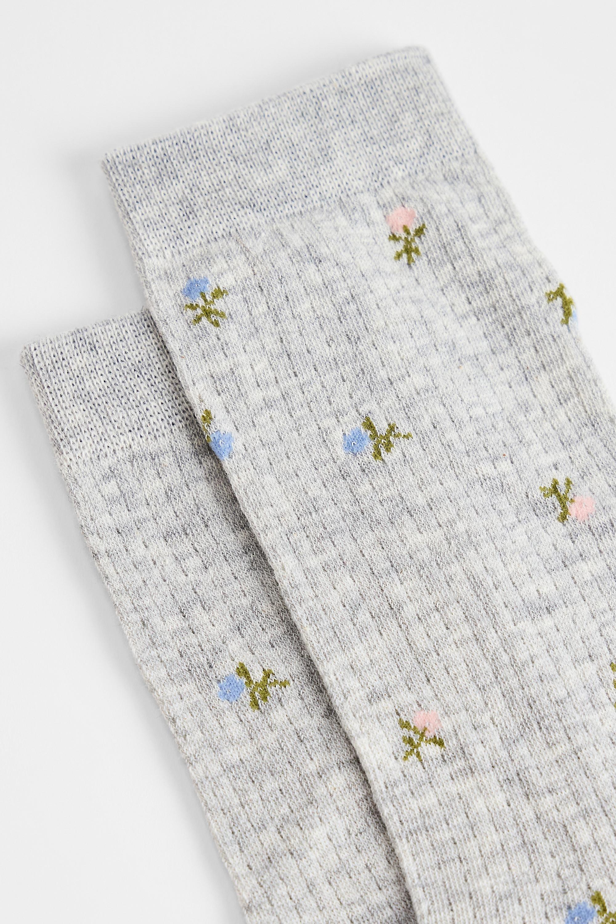 Grey Out From Under Floral Embroidered Socks, GREY, medium