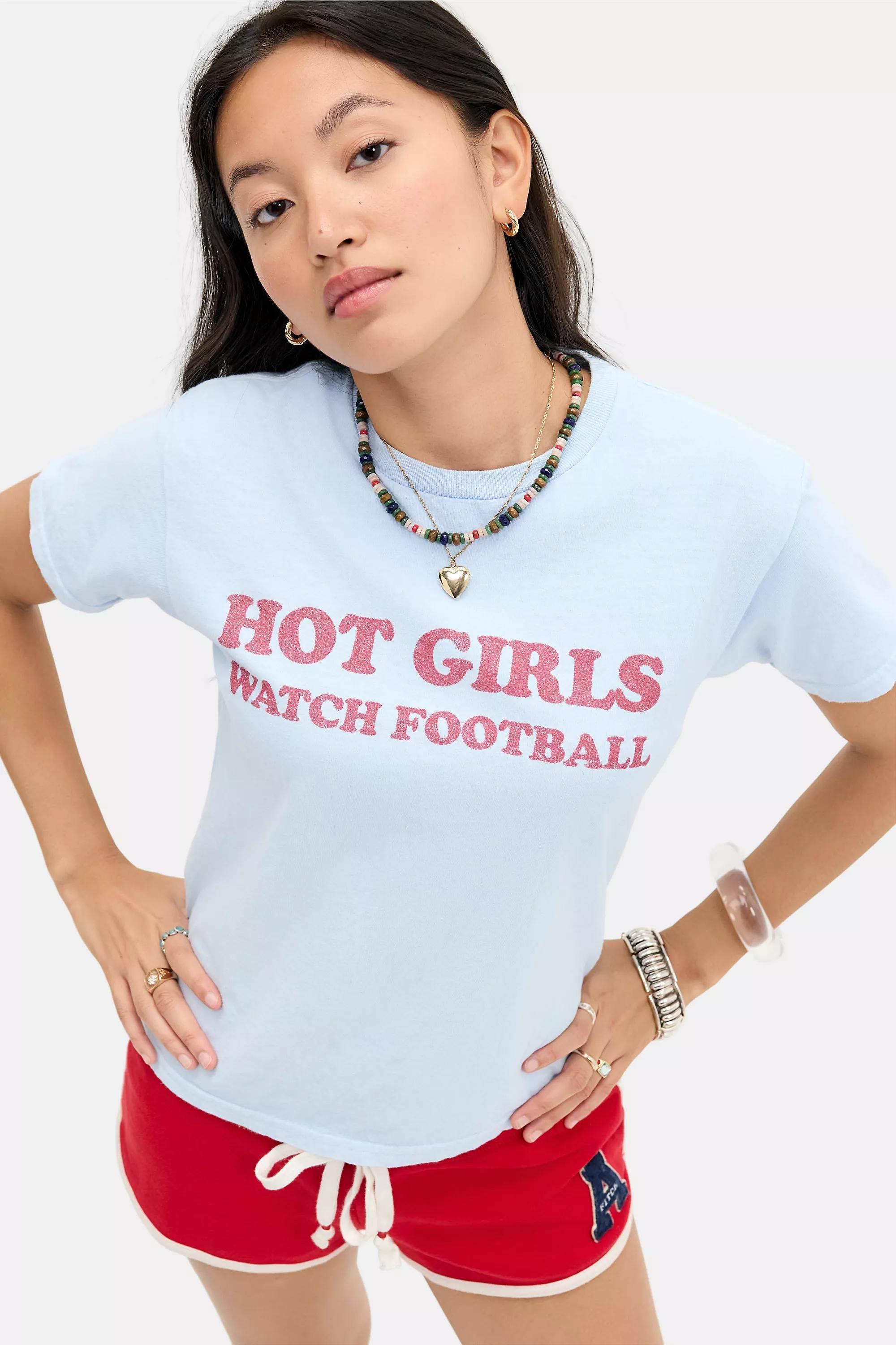 LT BLUE UO Hot Girls Watch Football Relaxed Graphic Tee, LT BLUE, medium