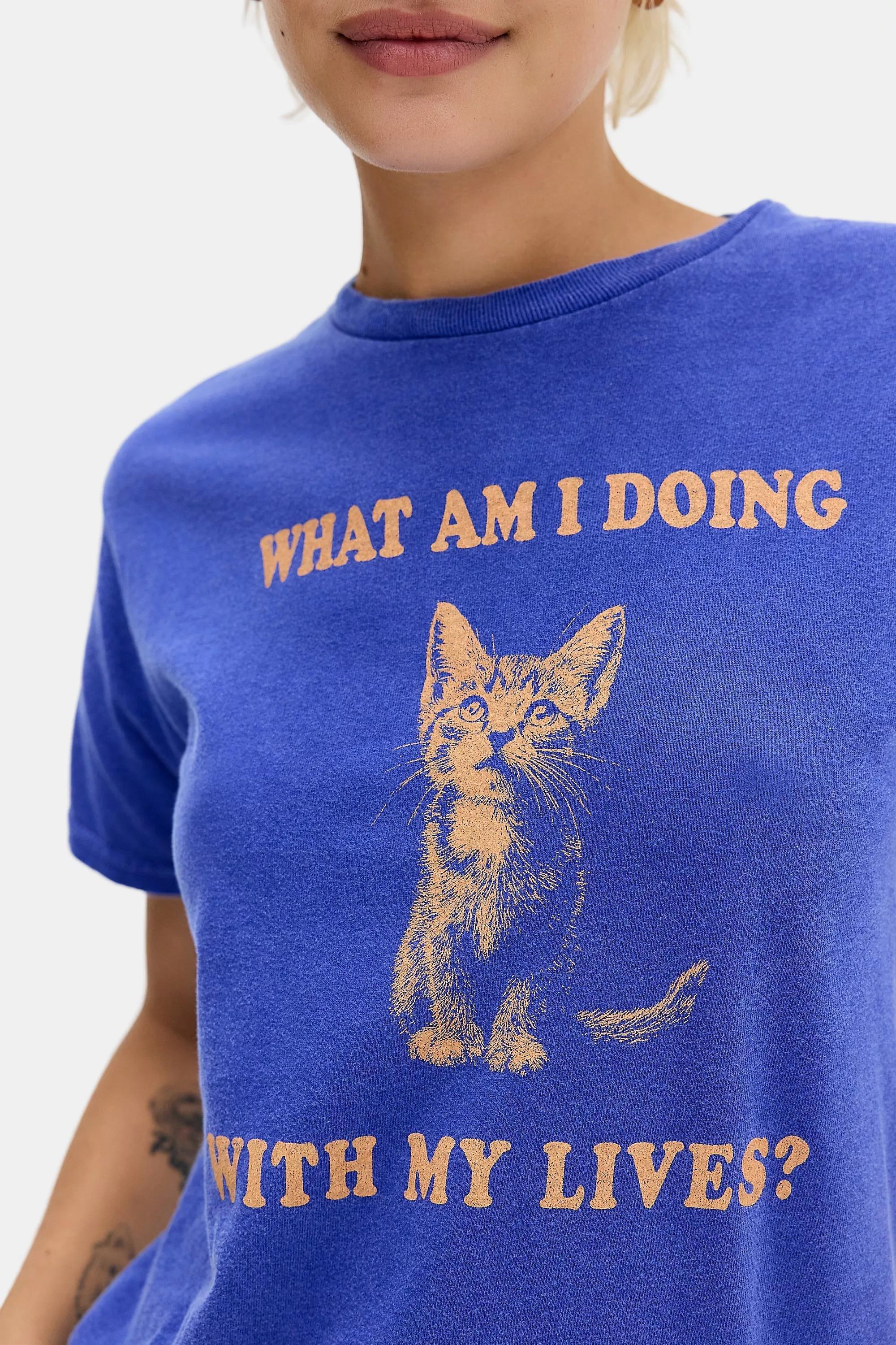Blue Uo Cats Lives Relaxed T-Shirt, BLUE, medium