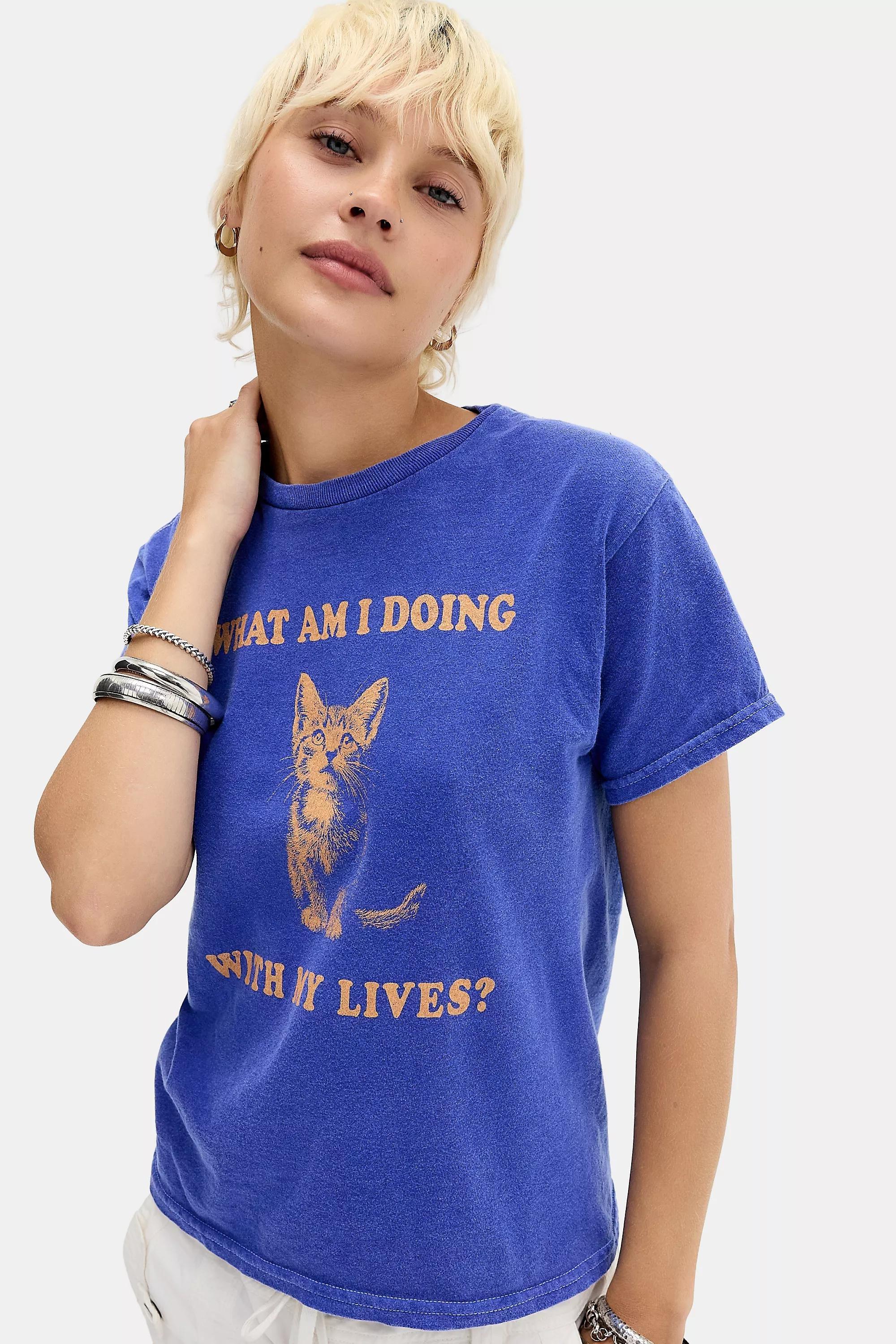Blue Uo Cats Lives Relaxed T-Shirt, BLUE, large image number 2