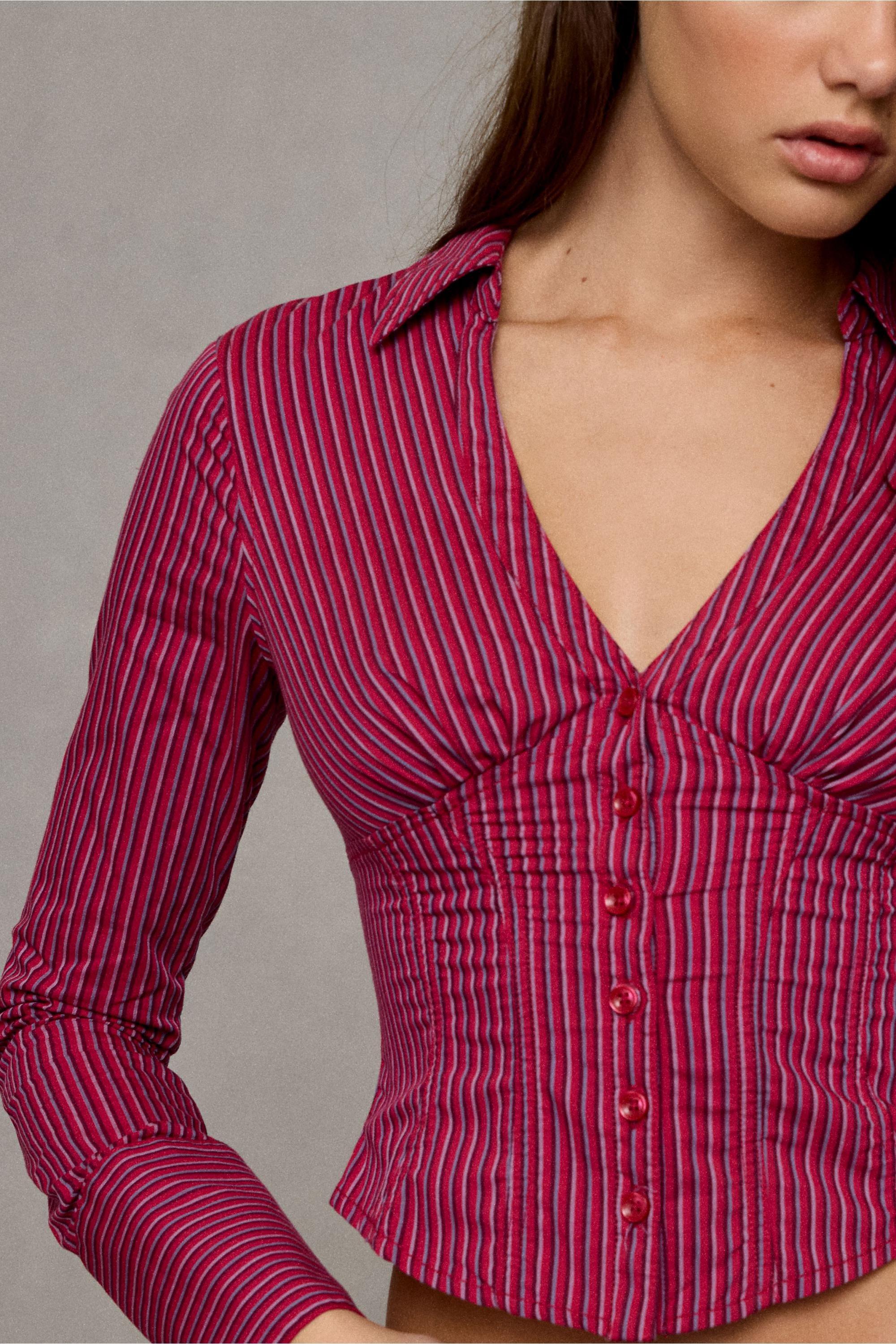 Urban Outfitters Bdg Aria Button-Through Long Sleeve Shirt, Red ...