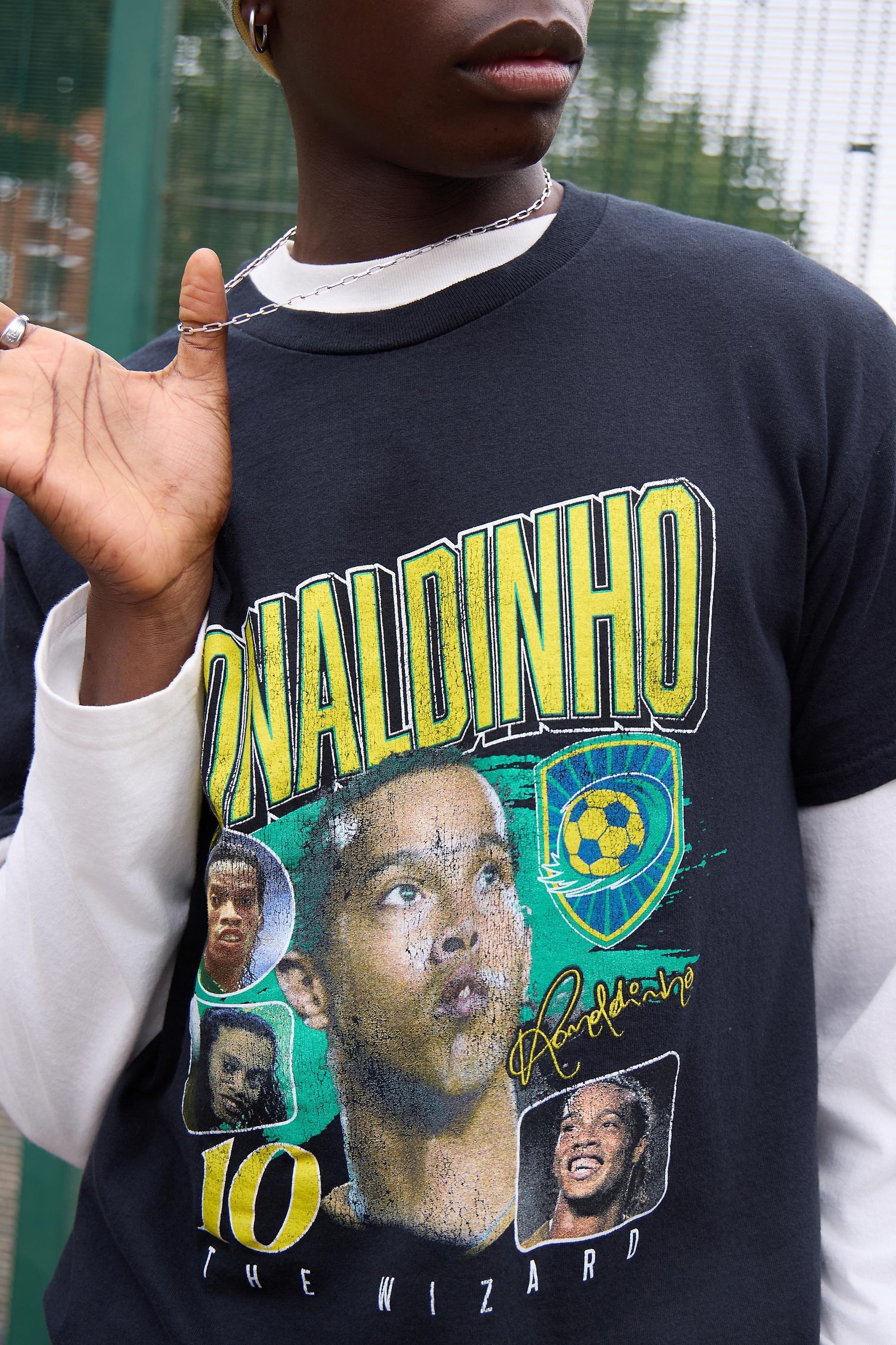 Black Uo Ronaldinho Graphic T-Shirt, BLK, large image number 0