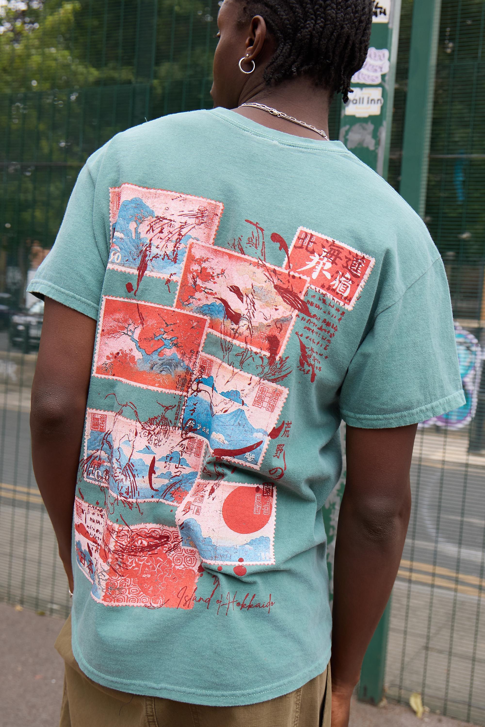 Green Uo Japan Postcard Graphic T-Shirt, GRN, large image number 3