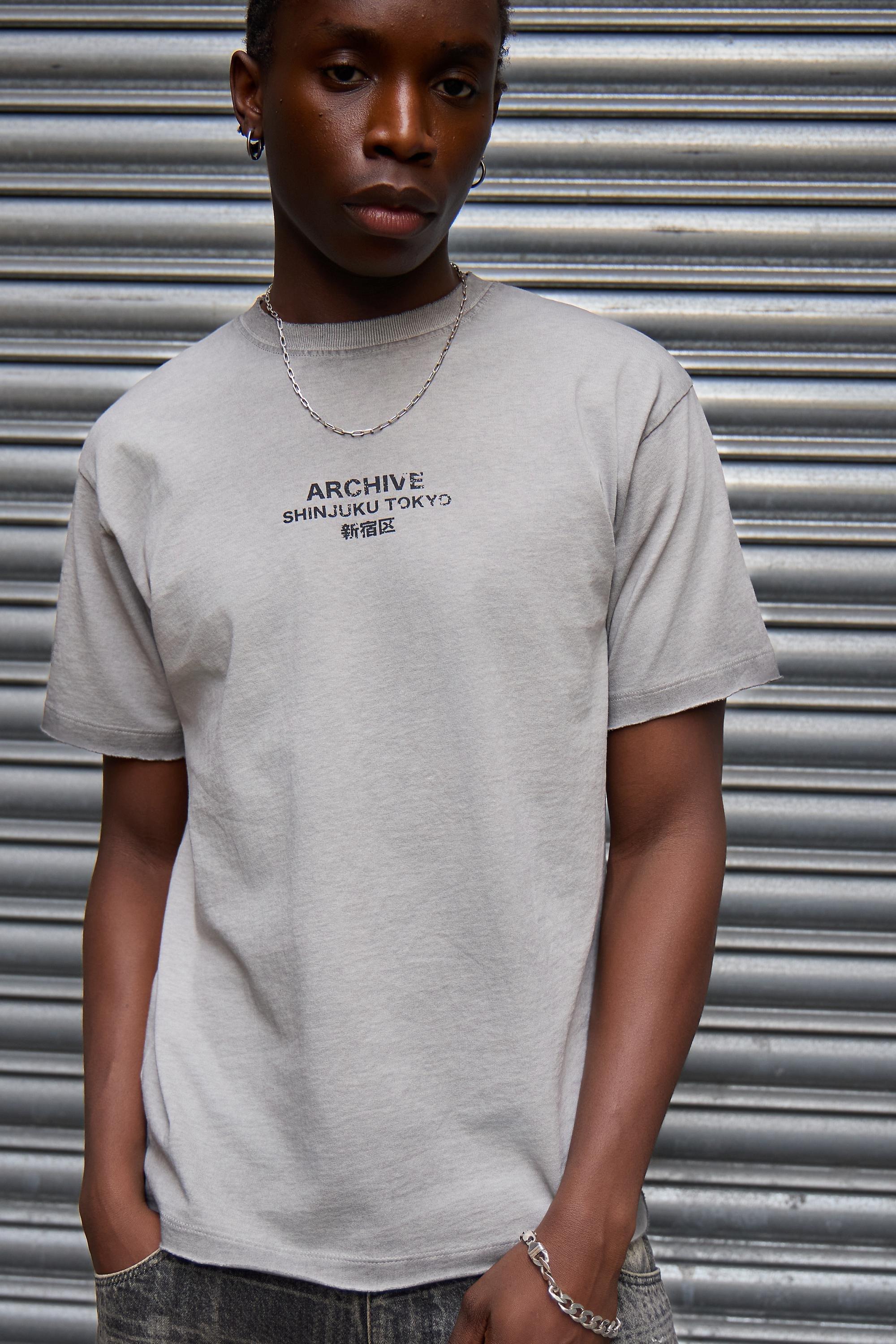 Grey Uo Archive Tokyo Short Sleeve Oil Wash T-Shirt, GREY, medium
